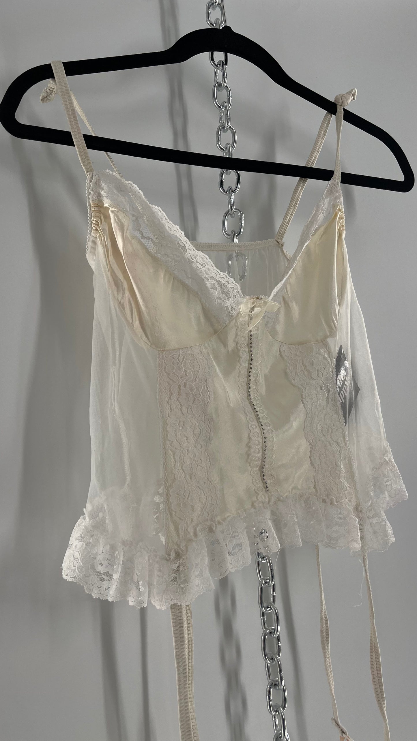Nani Flower Vintage Delicate Ruffles + Rhinestones Lace + Mesh Babydoll (M)