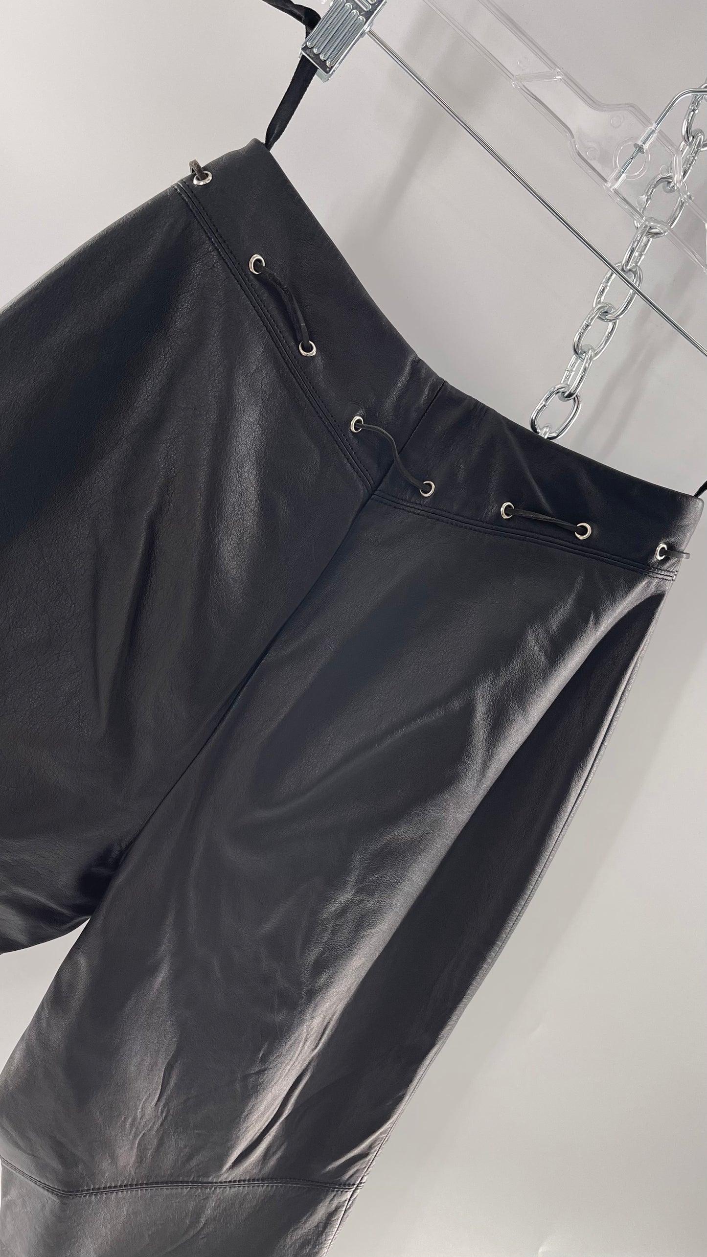 Vintage 90s RALPH Ralph Lauren Thin Leather Pants with Thread Through Grommet Detail on Waistline (4)