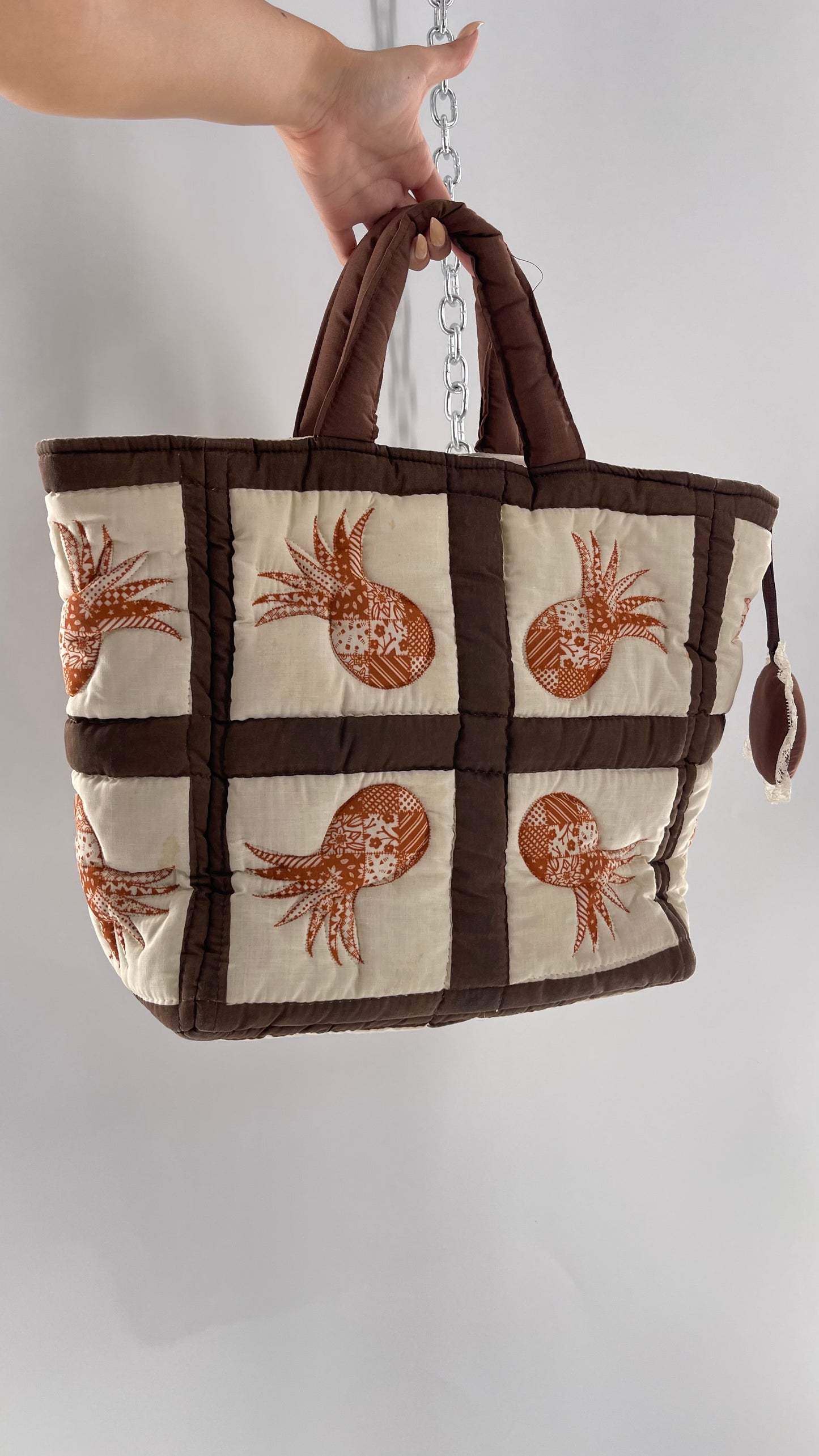 Vintage Patchwork Brown/Orange/Beige Handmade Quilted Tote