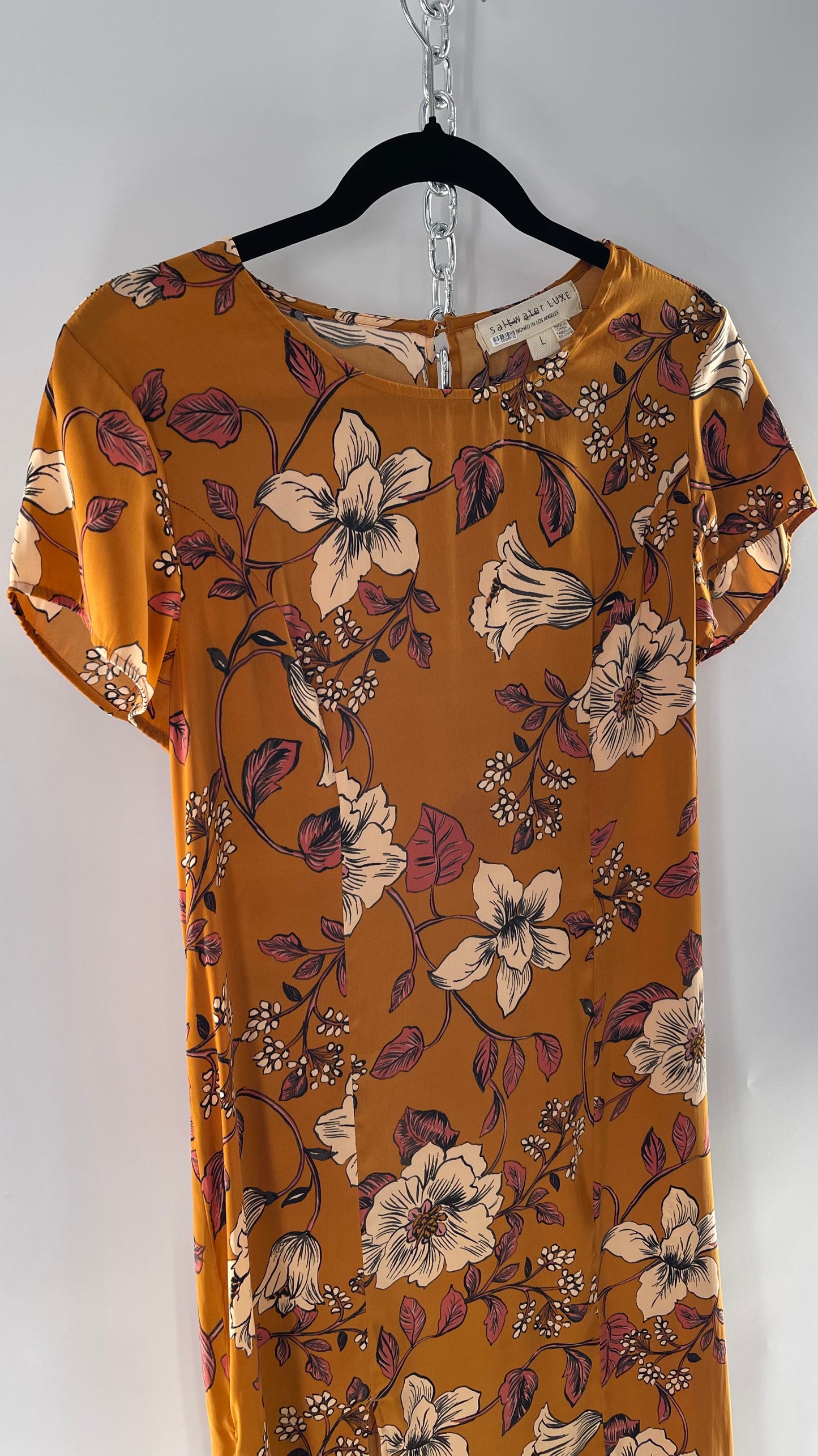 Saltwater Anthropologie - Brown / Burnt Orange Flower Maxi Dress (Size Large)