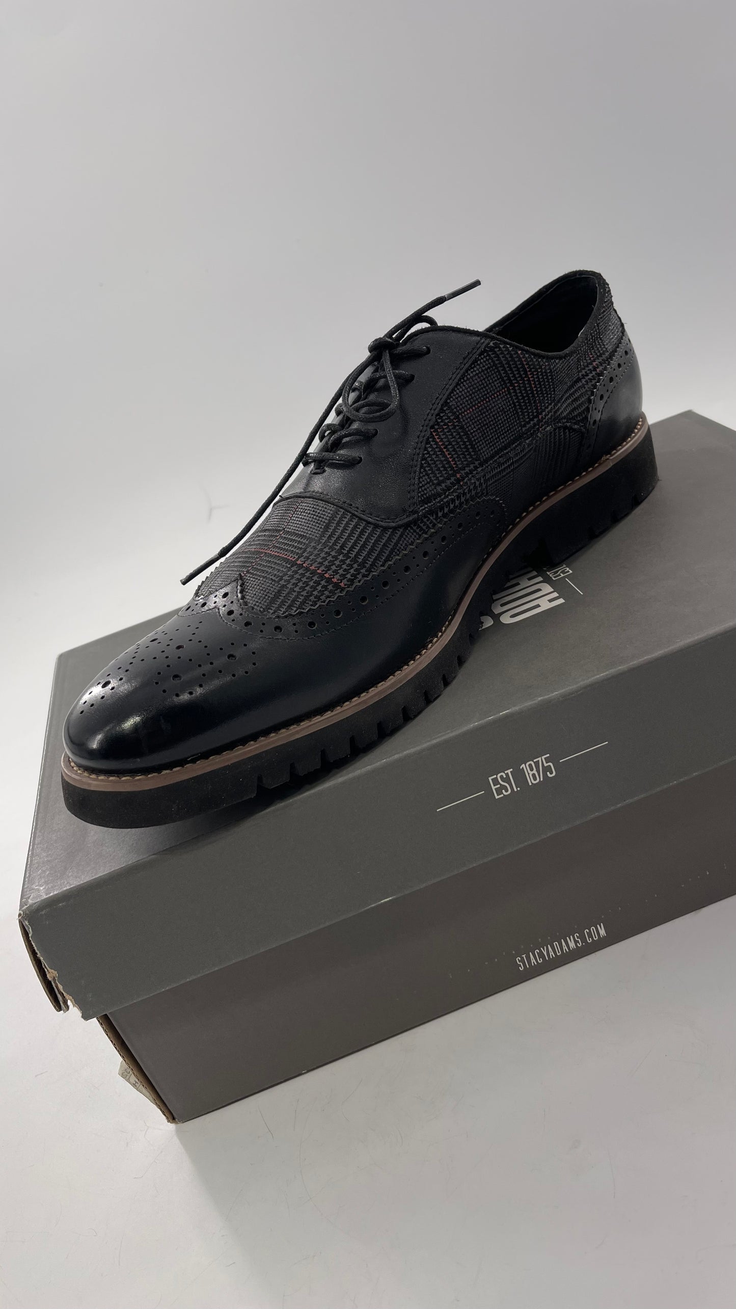 Stacy Adam’s Grey and Black, Plaid and Leather WingTip Oxfords (11)