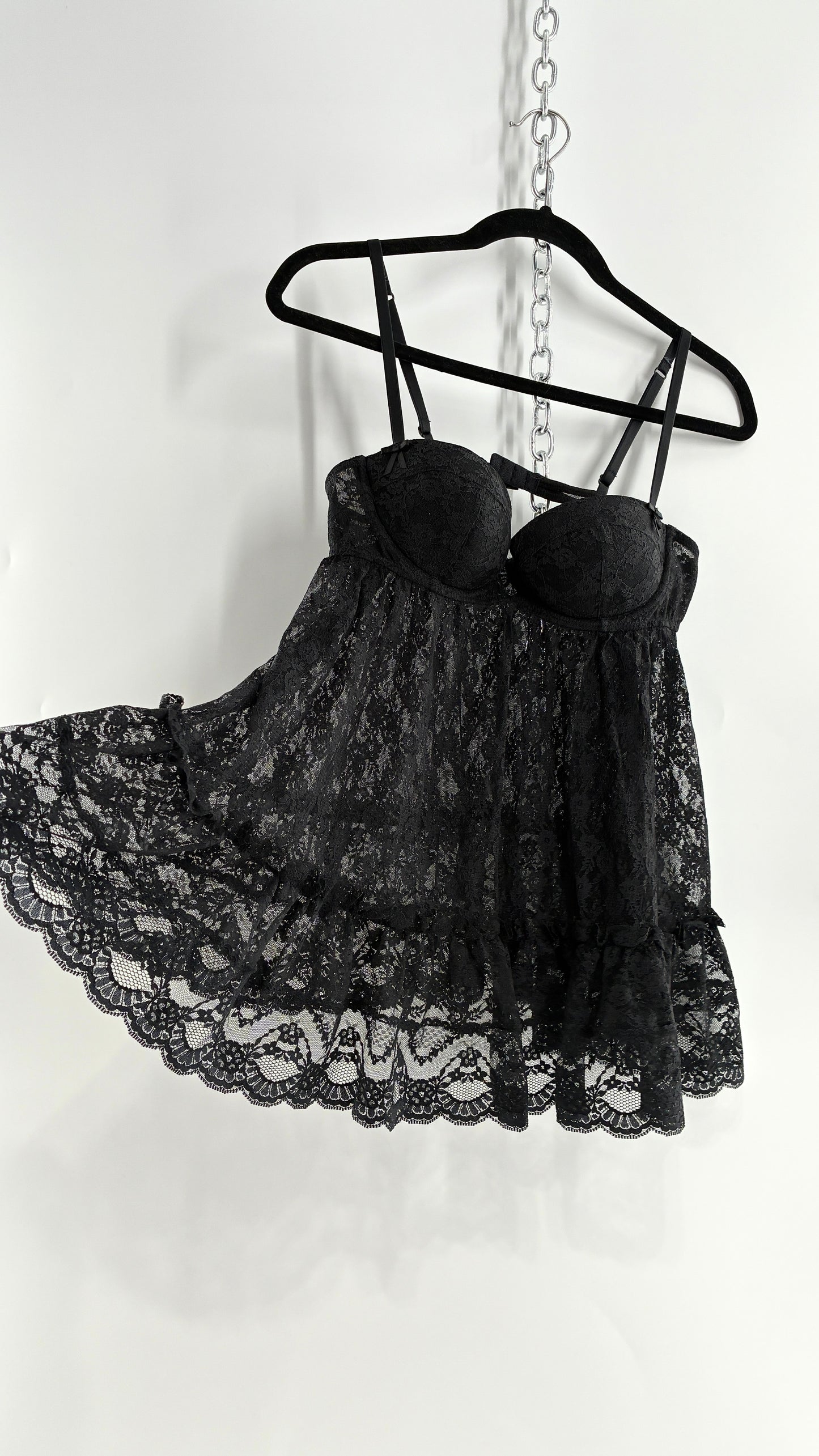 Vintage Victorias Secret Black Lace Babydoll Full Camisole (36C)