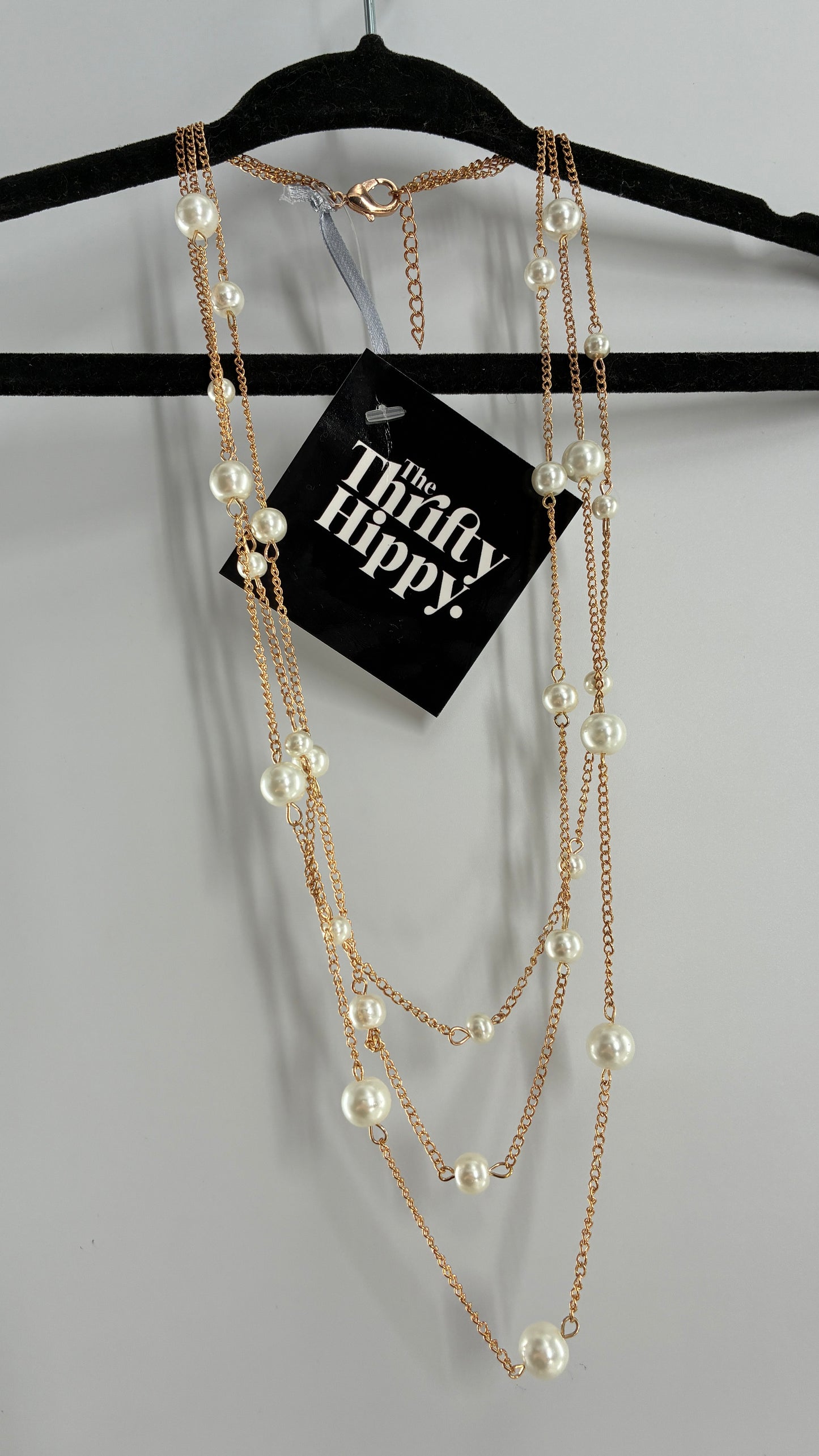 Gold Layered Chain Necklace with Pearl Detailing