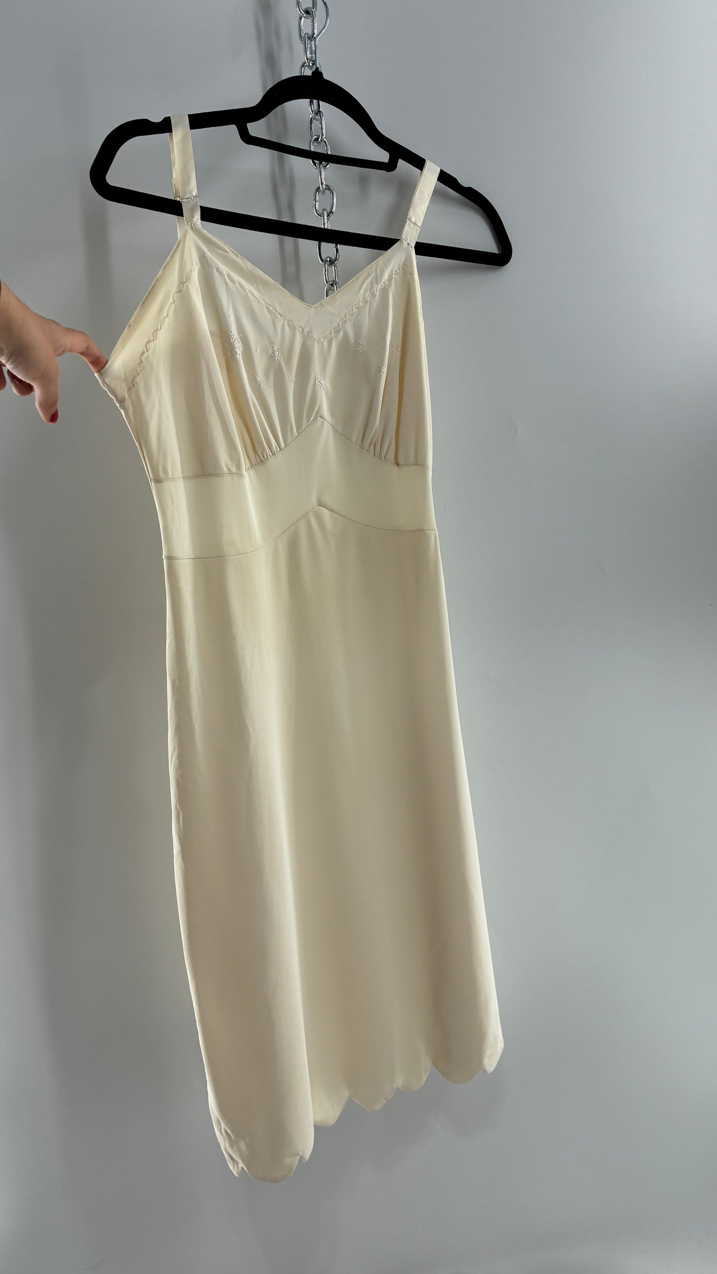 Vintage Slip Dress with Pleated, Embroidered Bust (No Size or Label)