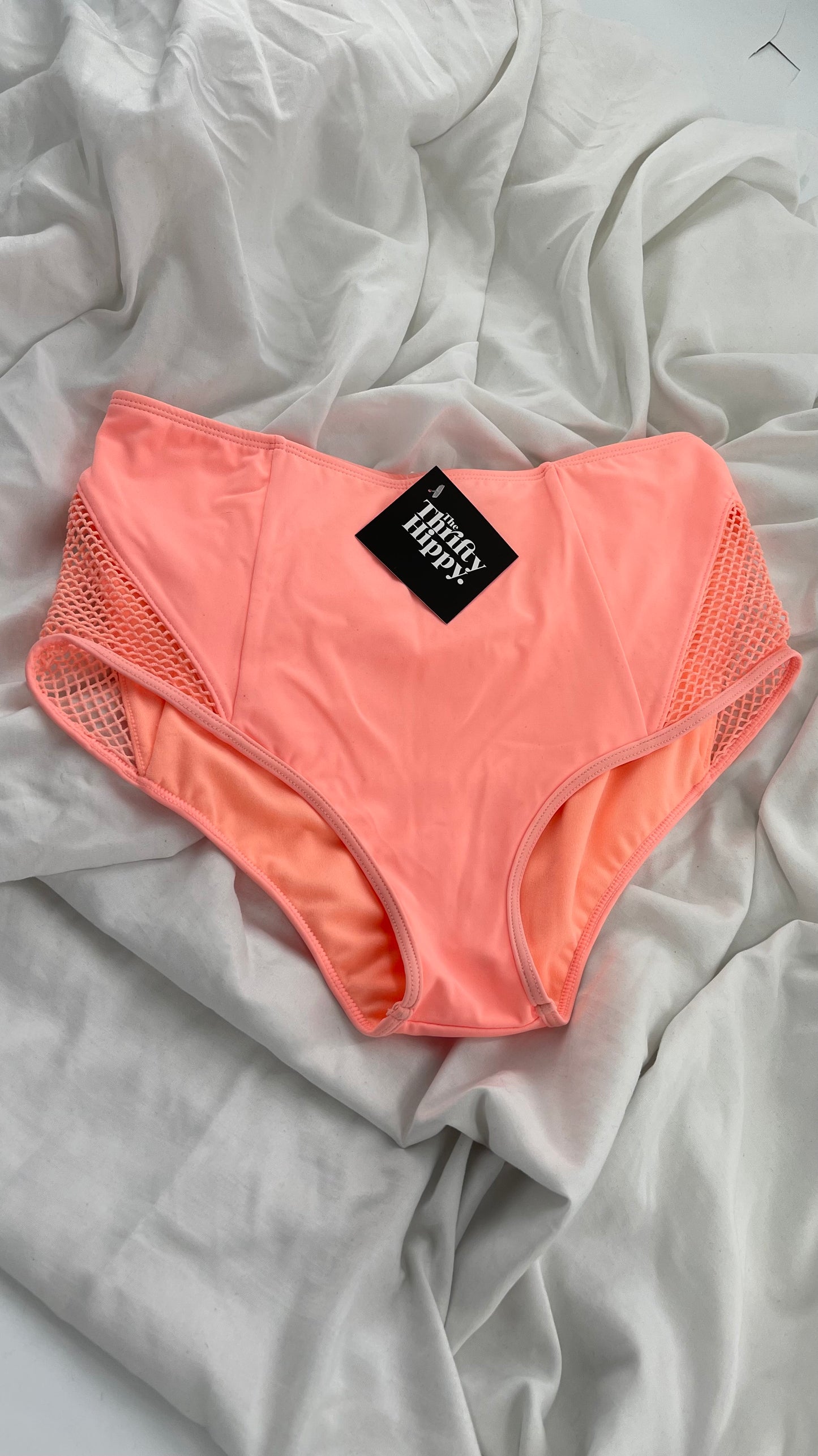 Pacsun LA Hearts Neon Pink Mid Rise Swim Bottoms with Mesh Sides (Medium)