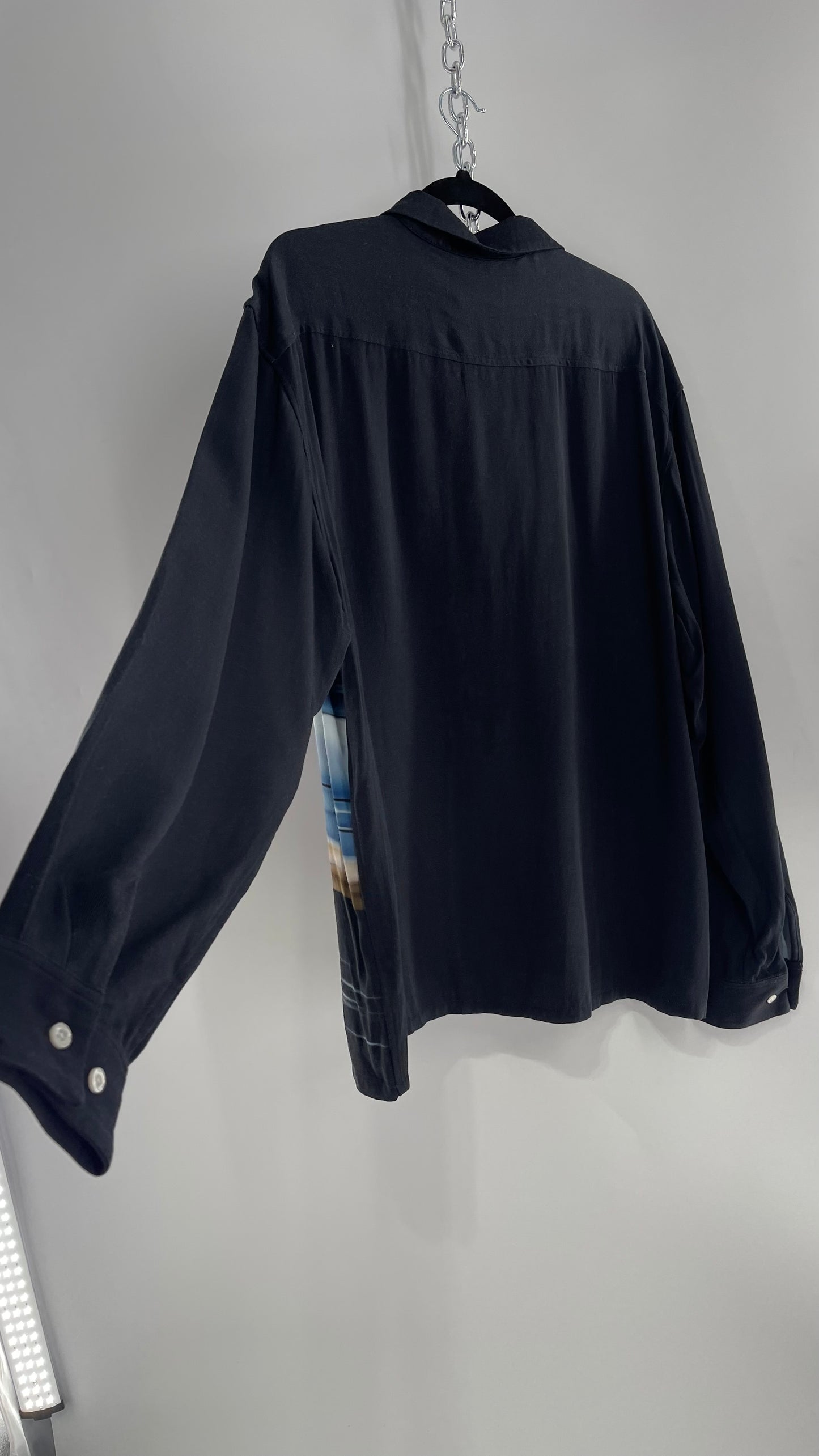 XLARGE Black 100% Rayon Men’s Button Up with HD Futuristic Car Graphic (XL)