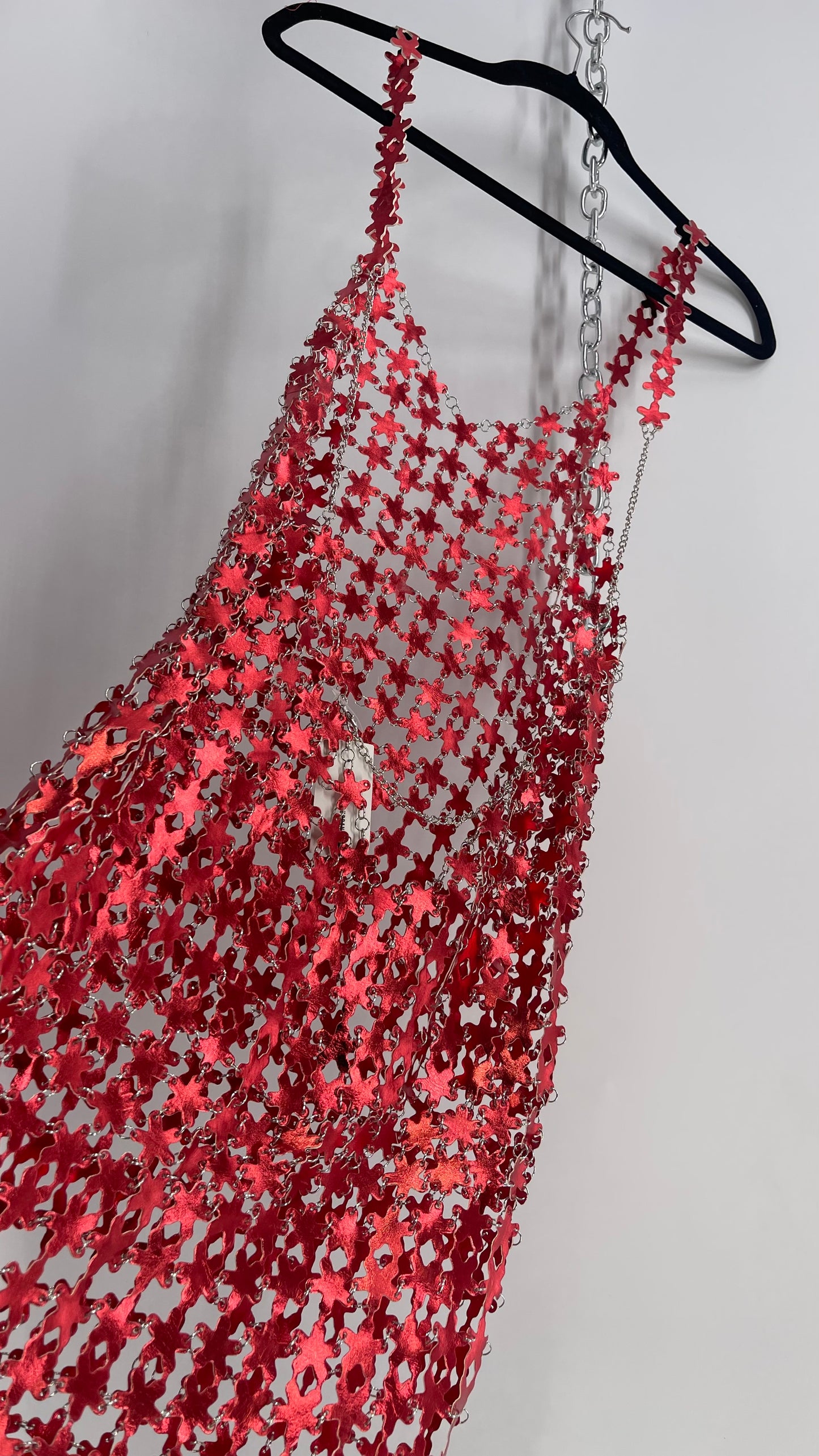 Urban Outfitters Chain Link Metallic Red Star Dress with Open Back