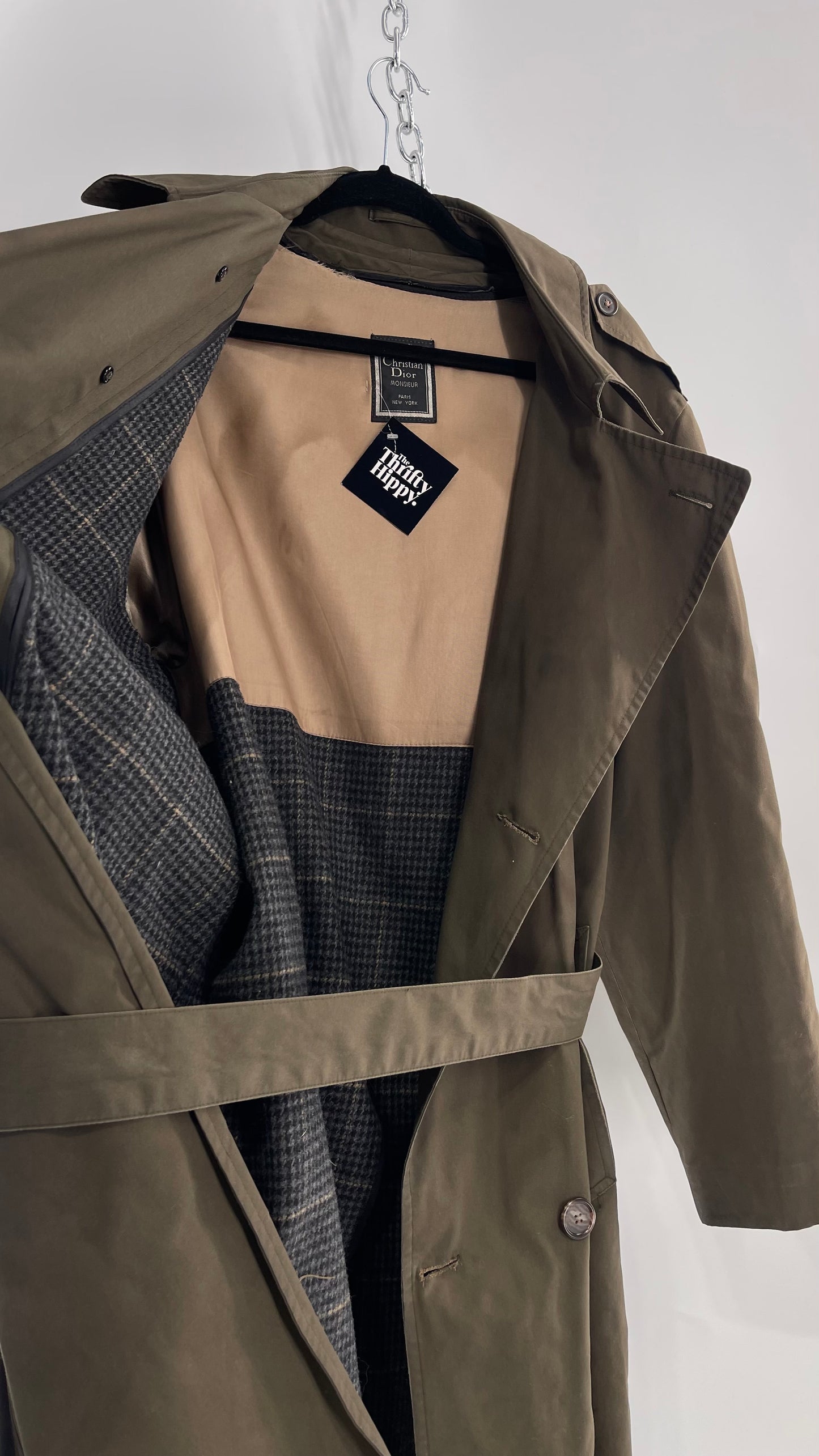 Vintage Christian Dior Olive Green Trench Coat (42L)