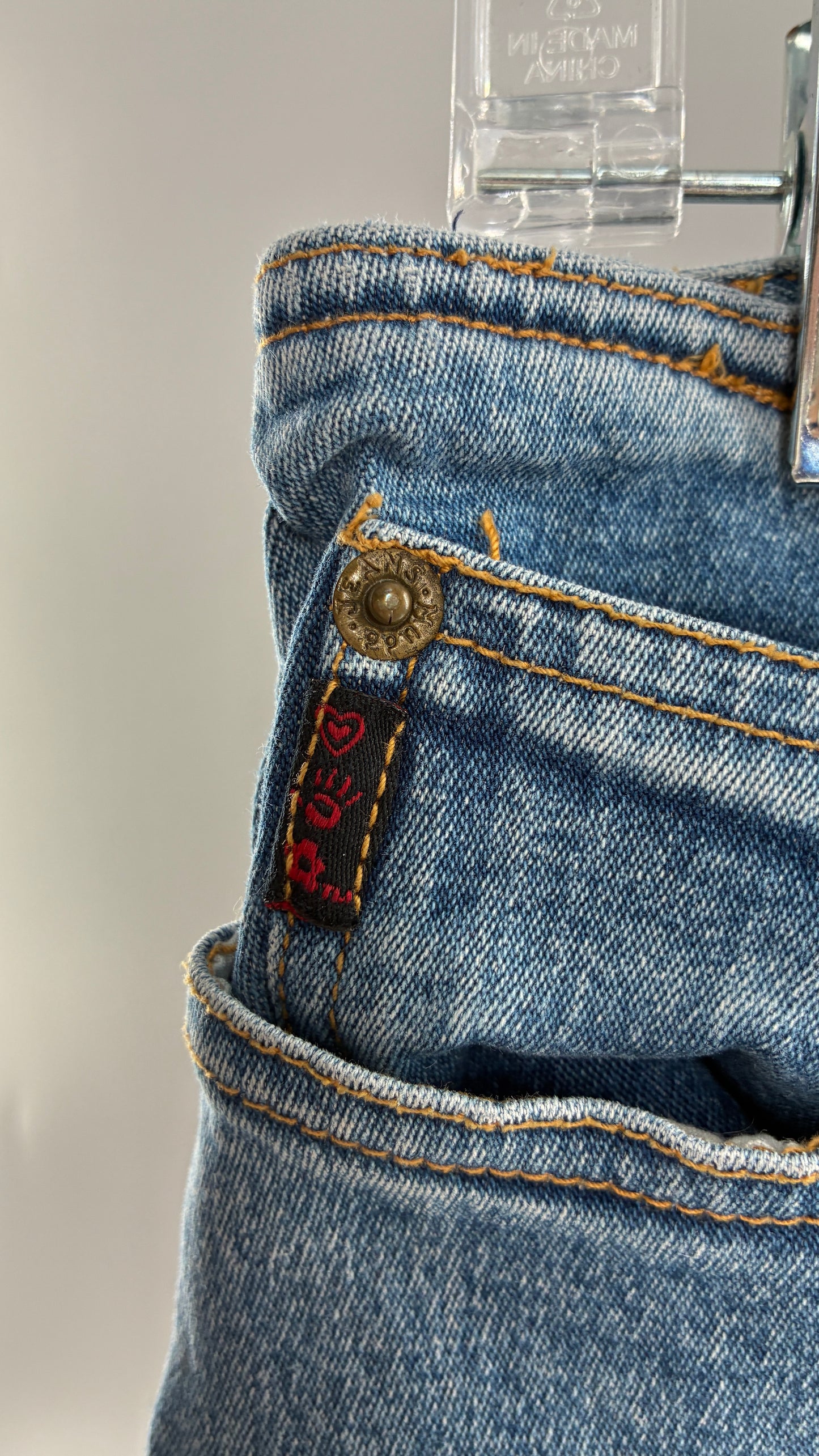 Vintage MUDD Light Wash, Low Rise Jeans with Grommet Waistband and Embroidered Florals (11)