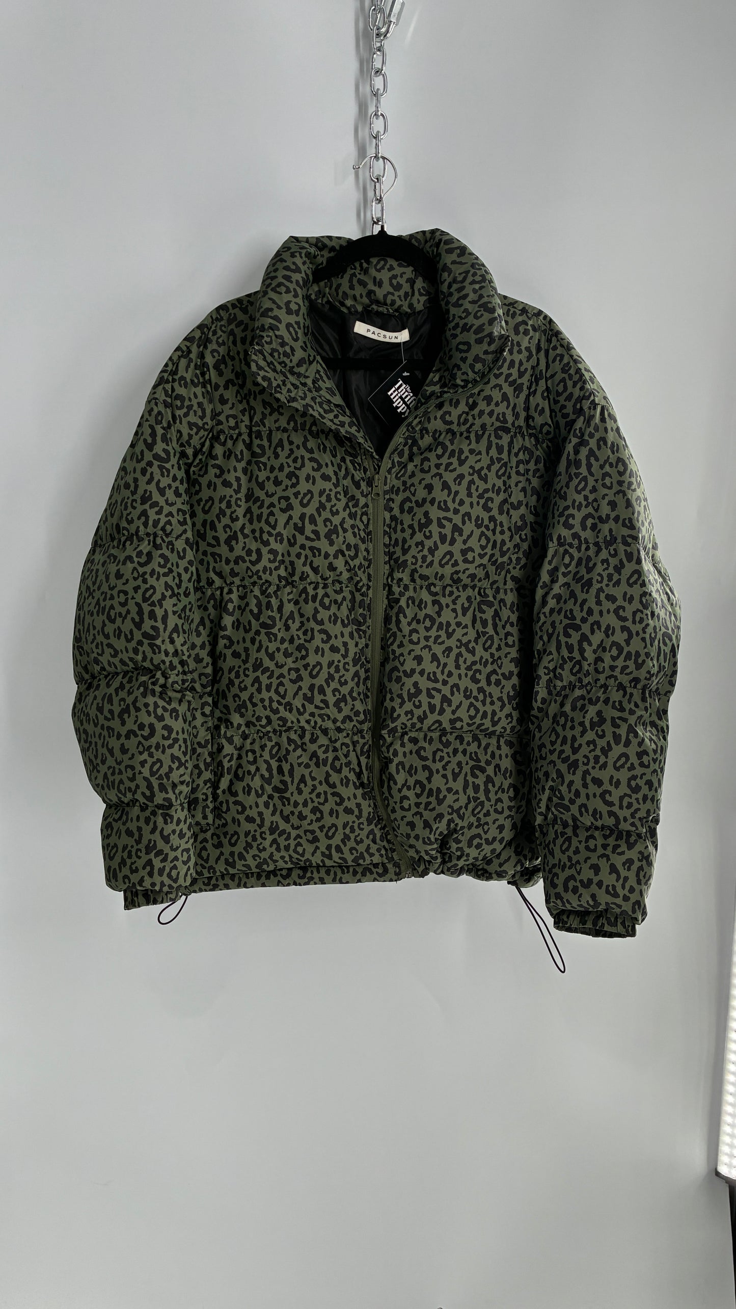 PACSUN Army Green Leopard Print Puffer Jacket (Large)