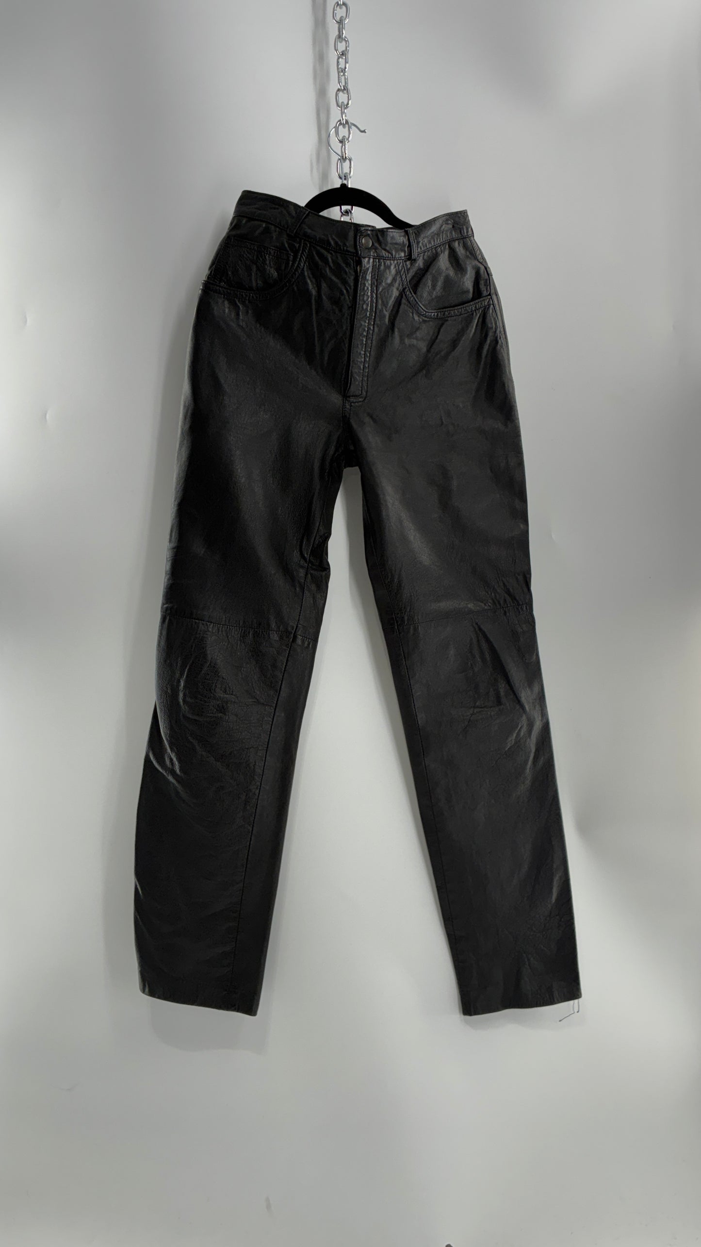 Vintage LILLIE RUBEN High Waisted Black Thin Leather Pants (6)