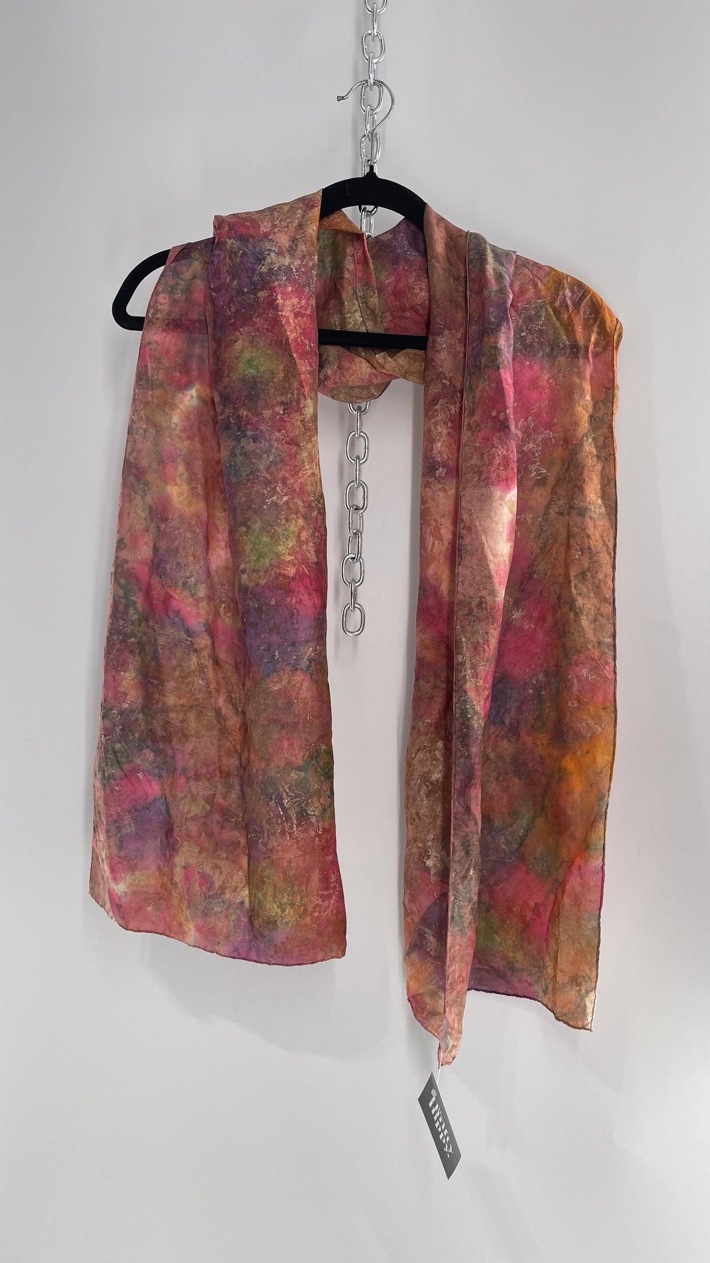 Vintage 100% Silk Damask Watercolor Gold Shimmer Scarf