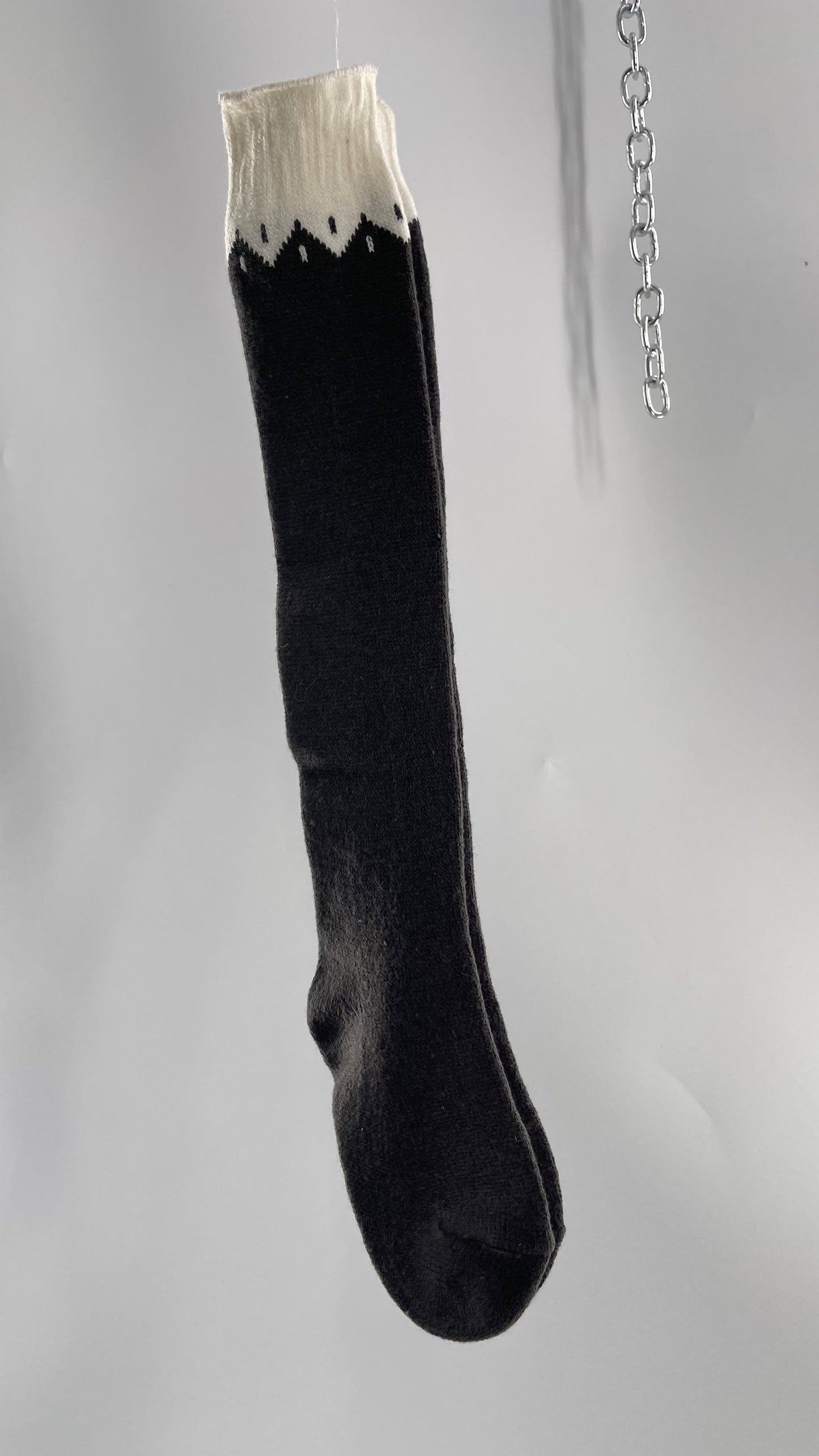Free People Knit Dark Grey Thigh Socks with White Trim