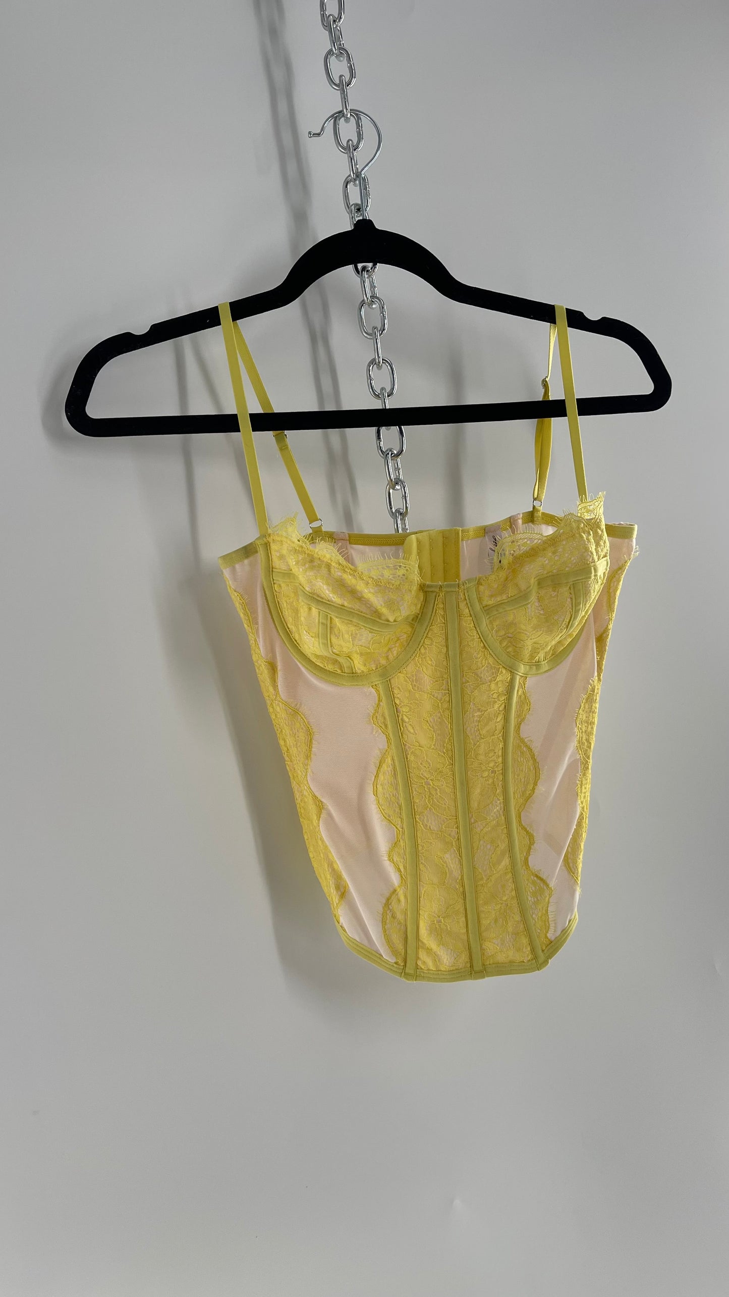 Urban Outfitters Yellow Lace Corset with Boning (Large)