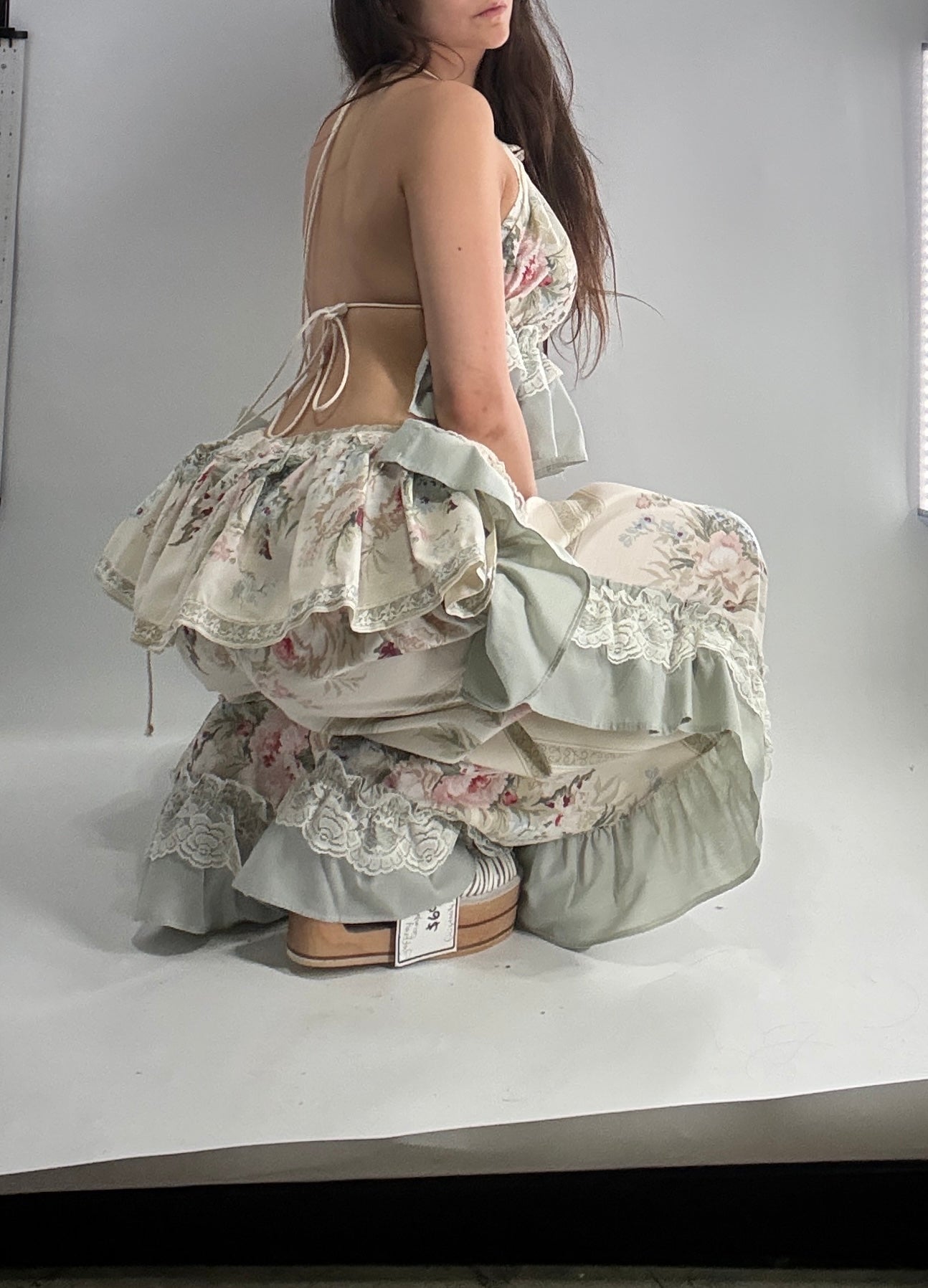 Handmade Vintage Muted Florals Two Piece Set with Adjustable Waist and Bust Lines (XS-XL)