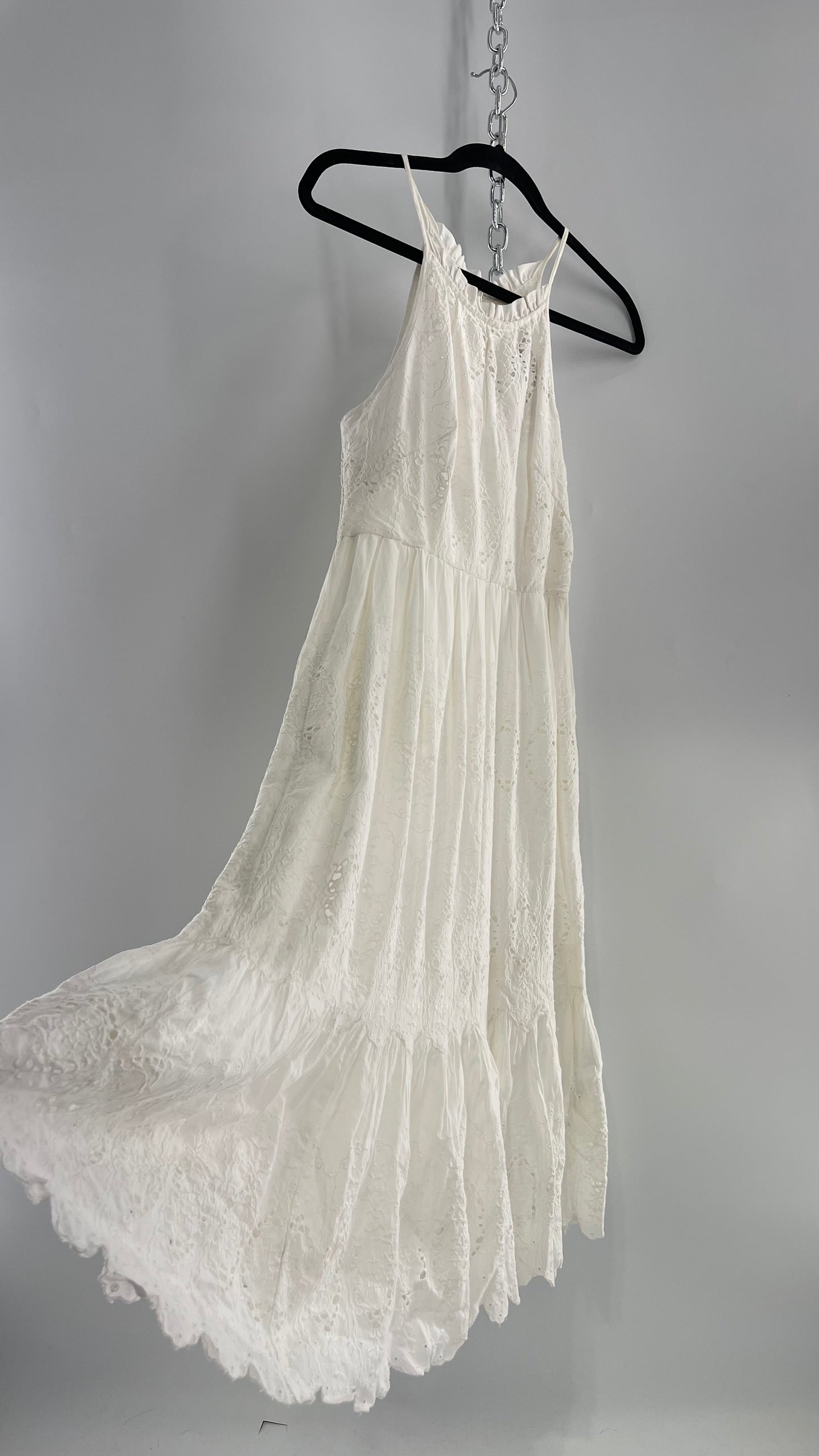 Maeve White Eyelet Tiered Lace Cotton Midi Dress (2)