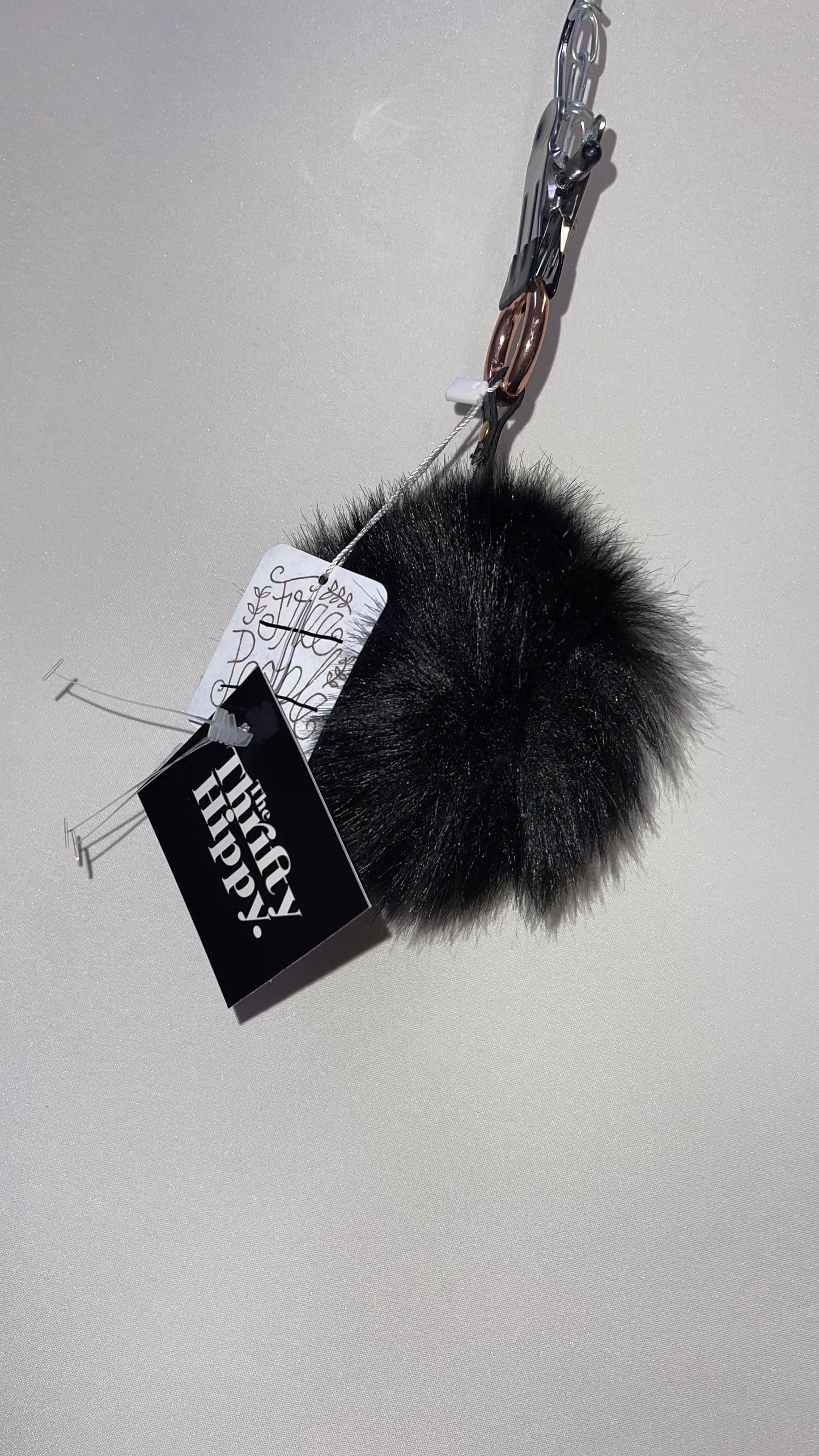 Free People Black Pom Pom Keychain with Star Strap