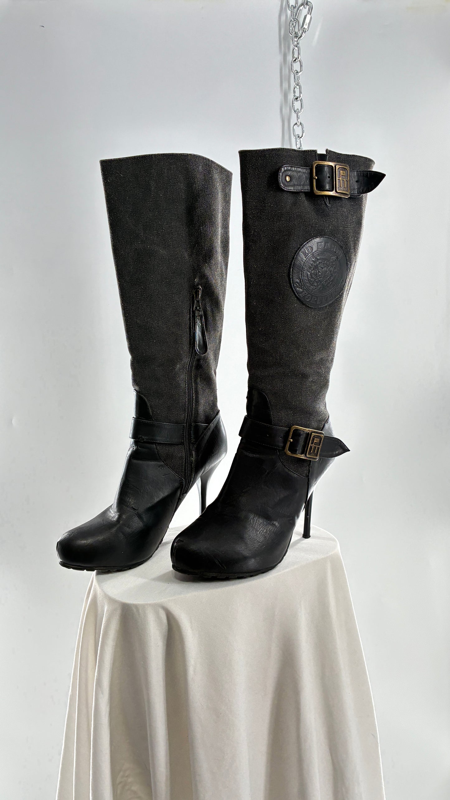 Vintage ED HARDY Stiletto Boots with Embossed Buckles and Badges (9)