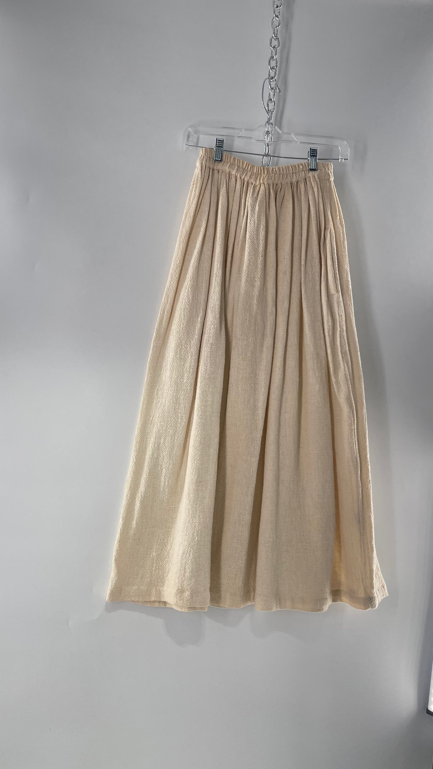 Vintage 1970s SANGAM Imports 100% Cotton White Maxi Skirt Made in India (Medium)