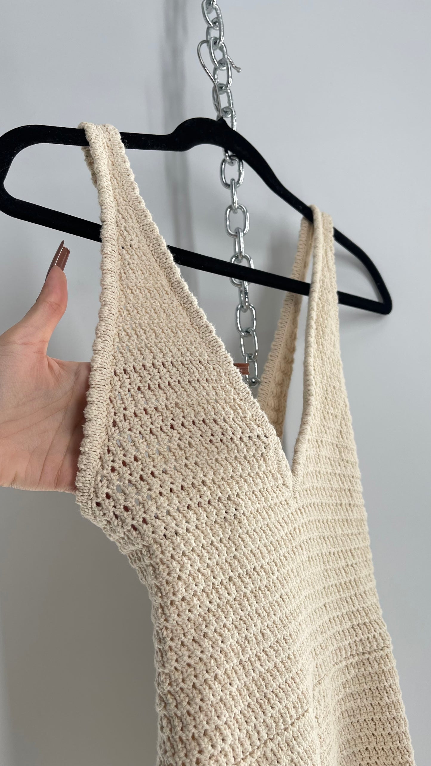 Free People Beige Crochet Thick Knit Beige Jumpsuit Romper (XS)