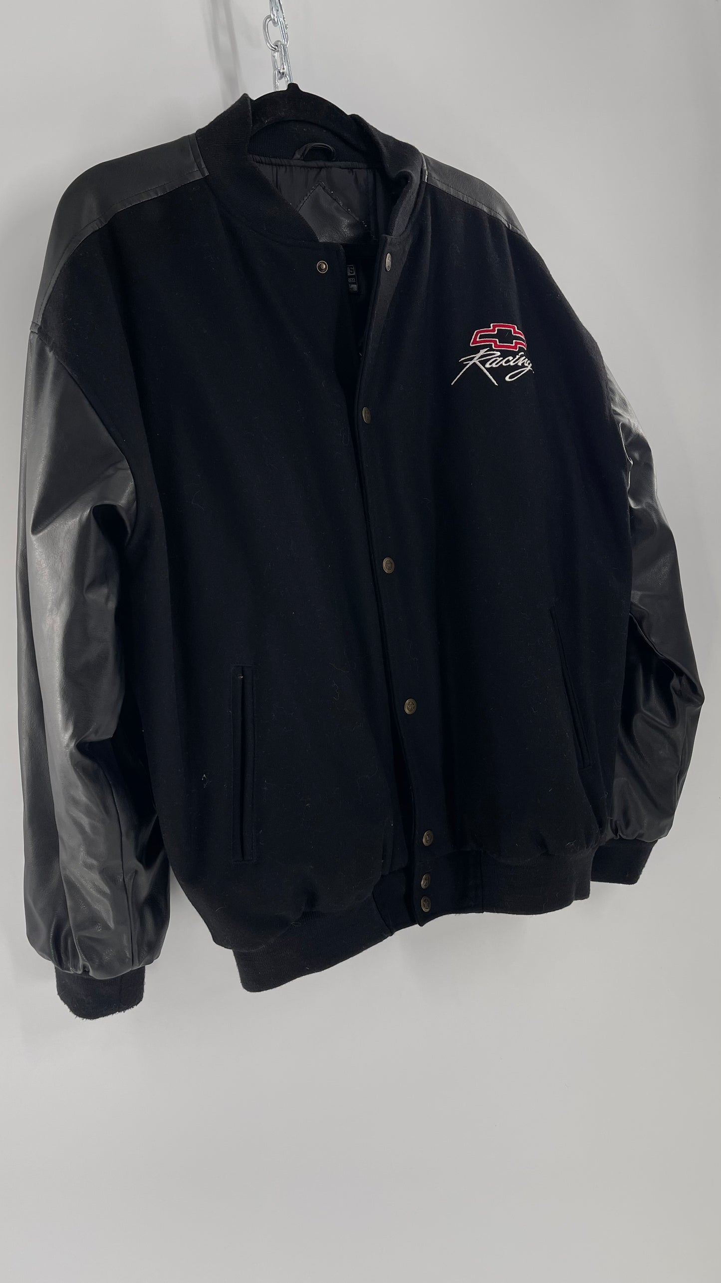 Vintage Chevy Racing Varsity Bomber Jacket with Red Logo Embroidery (Large)