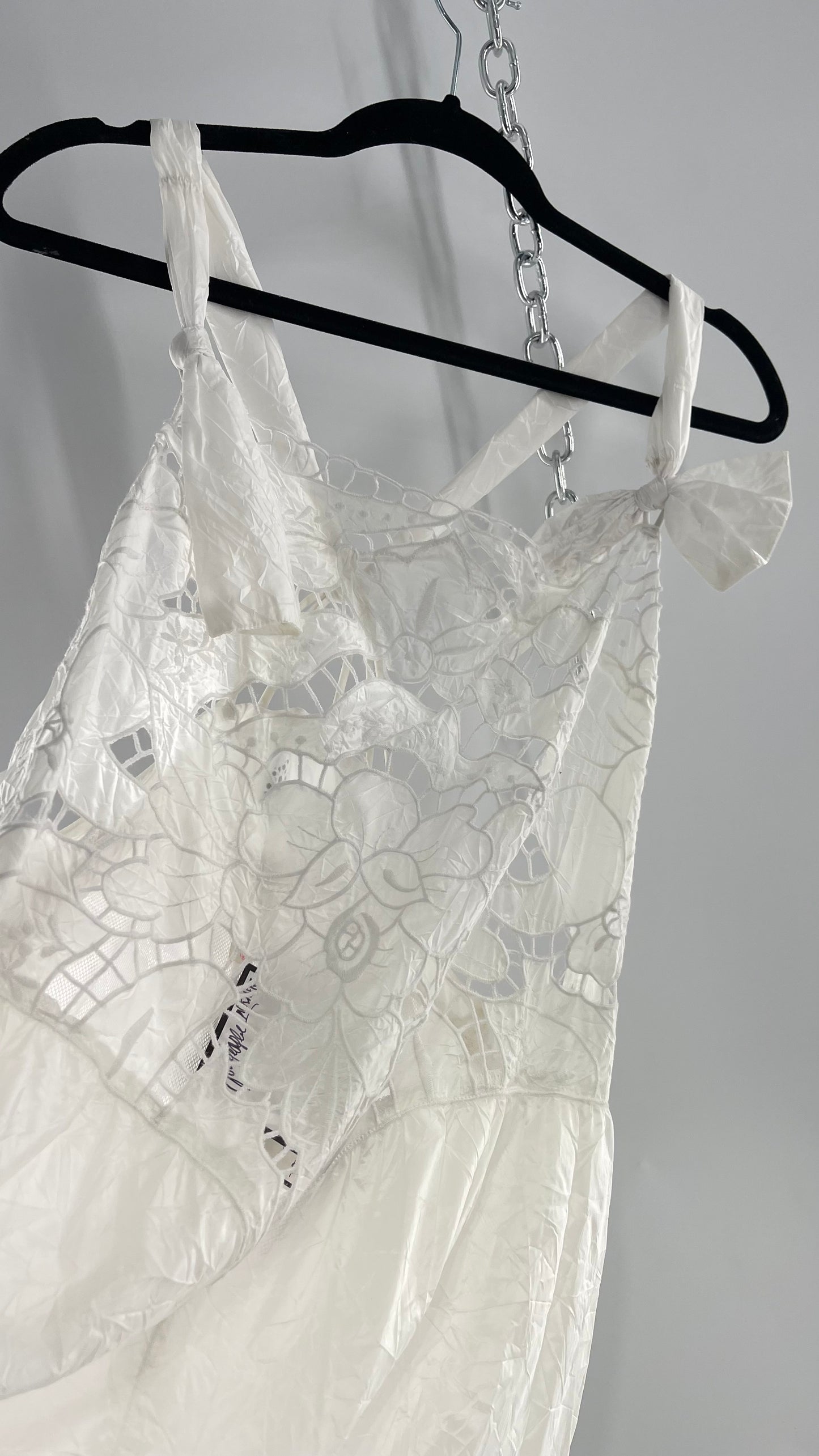Free People Movement White Athliesure Romper with Lace Bodice and Open Back (Large)