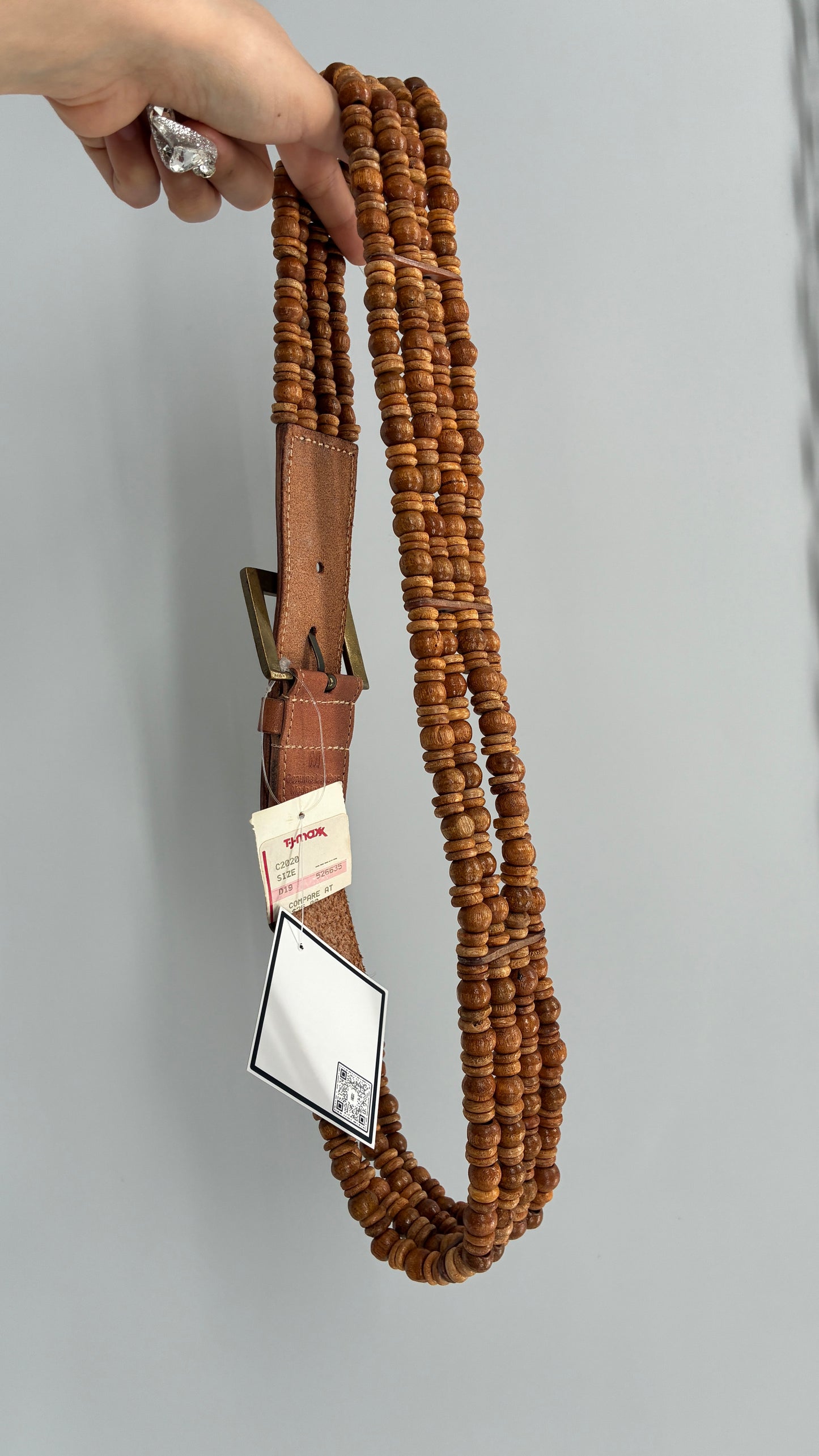 Vintage Leather, Beaded Belt with Tags Attached (Medium)