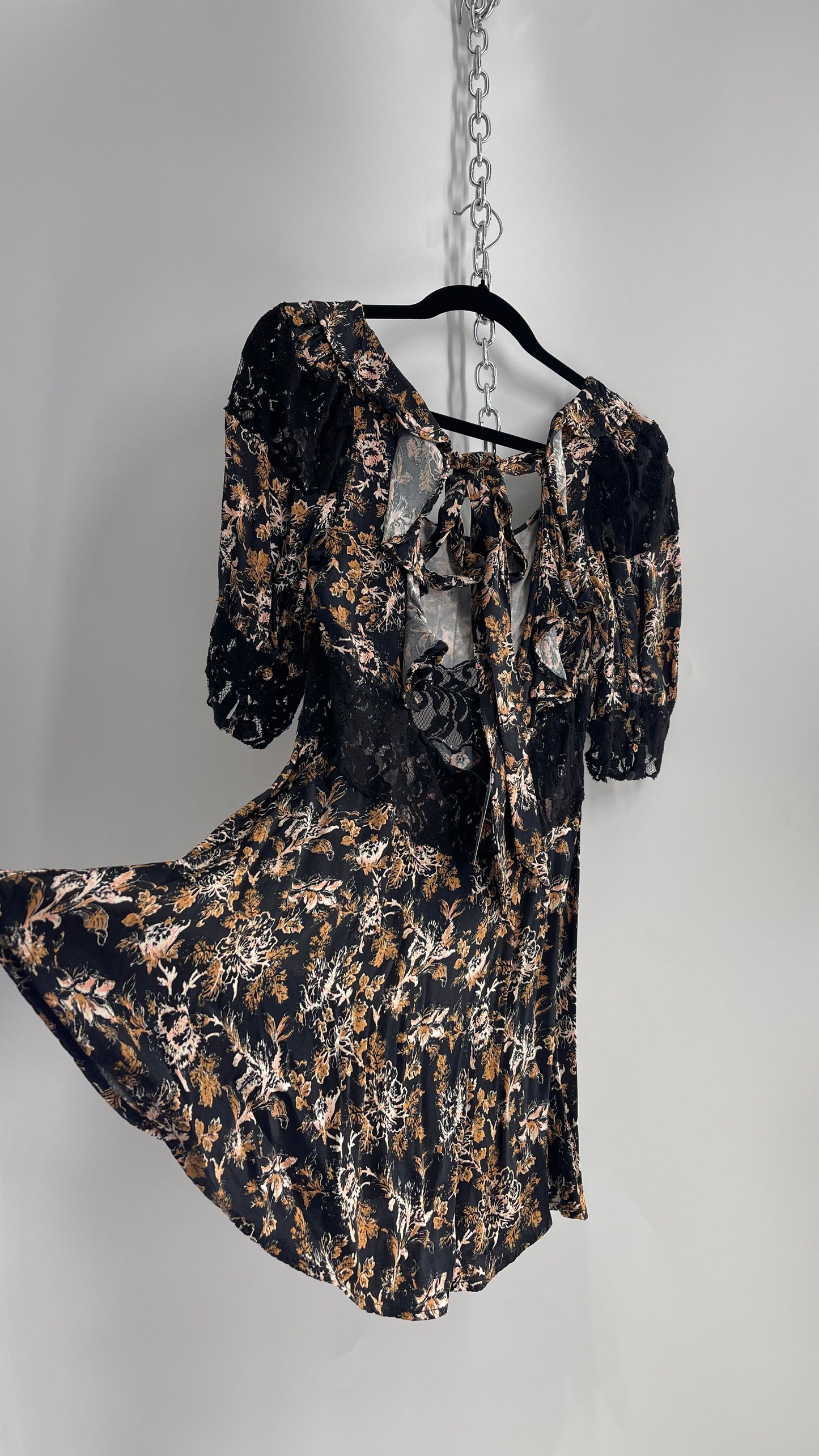 Free People Black Floral Mini Dress with Open Back and Lace Details (4)