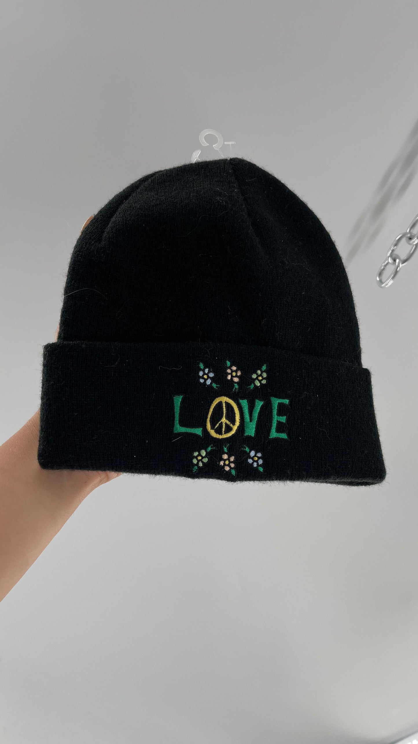 Coney Island Picnic Black Embroidered LOVE beanie