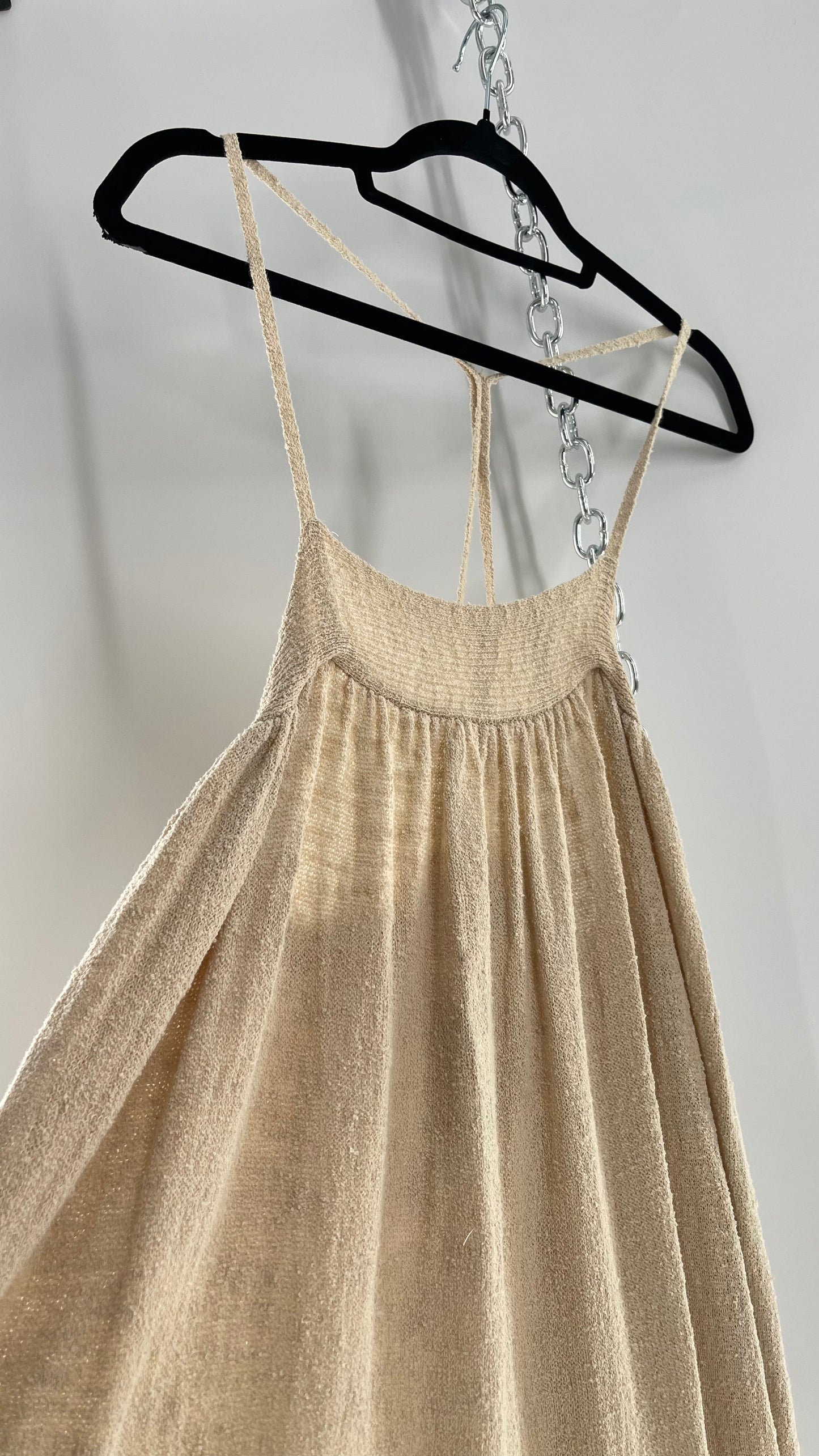 Free People Beach Beige Slinky Halter Textured Maxi Dress