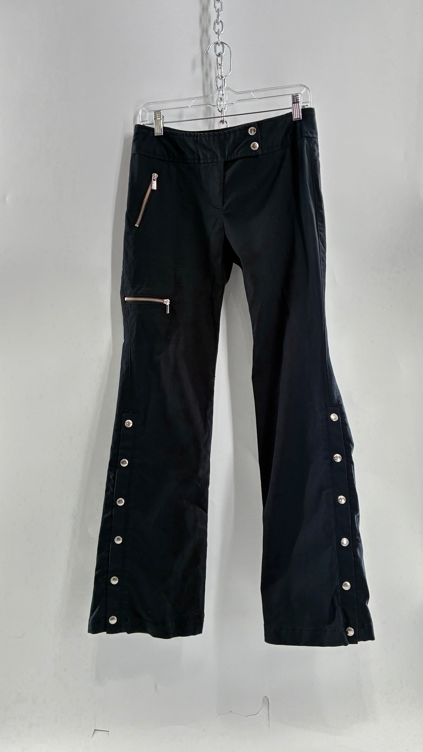 Vintage MICHAEL KORS Black Button Leg Kick Flare Low Rise Pants with Zipper Details and Side Closure (6)