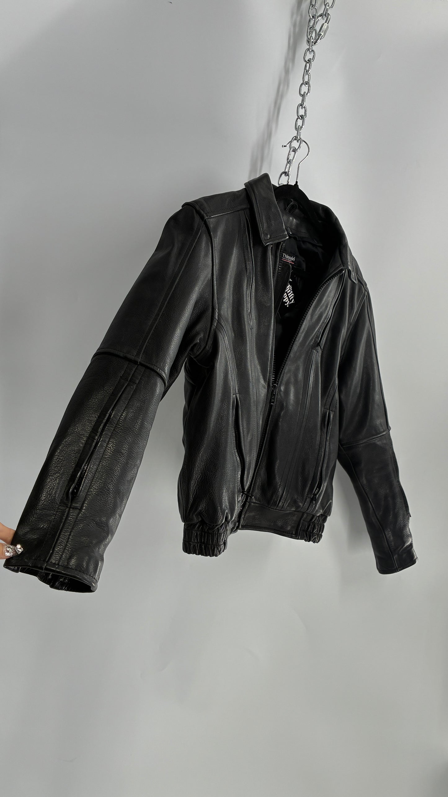 Thinsulate RAIDER Black Leather Motorcycle Bomber Jacket (12)