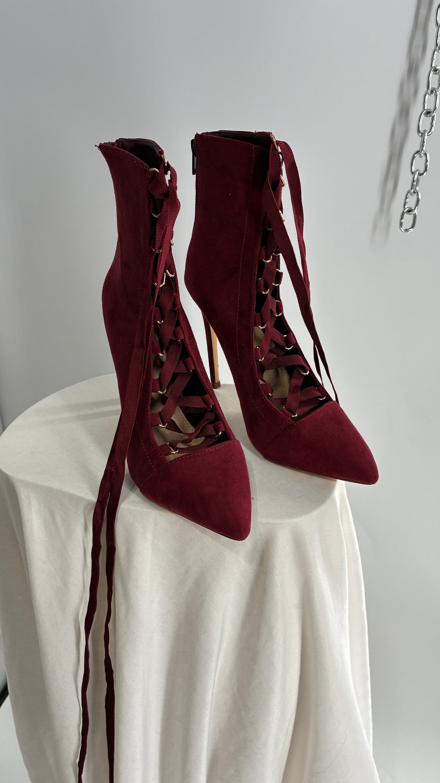 Charlotte Russe Deadstock Maroon Pointed Toe, Lace Up, Tie Up GISELE heel (9)