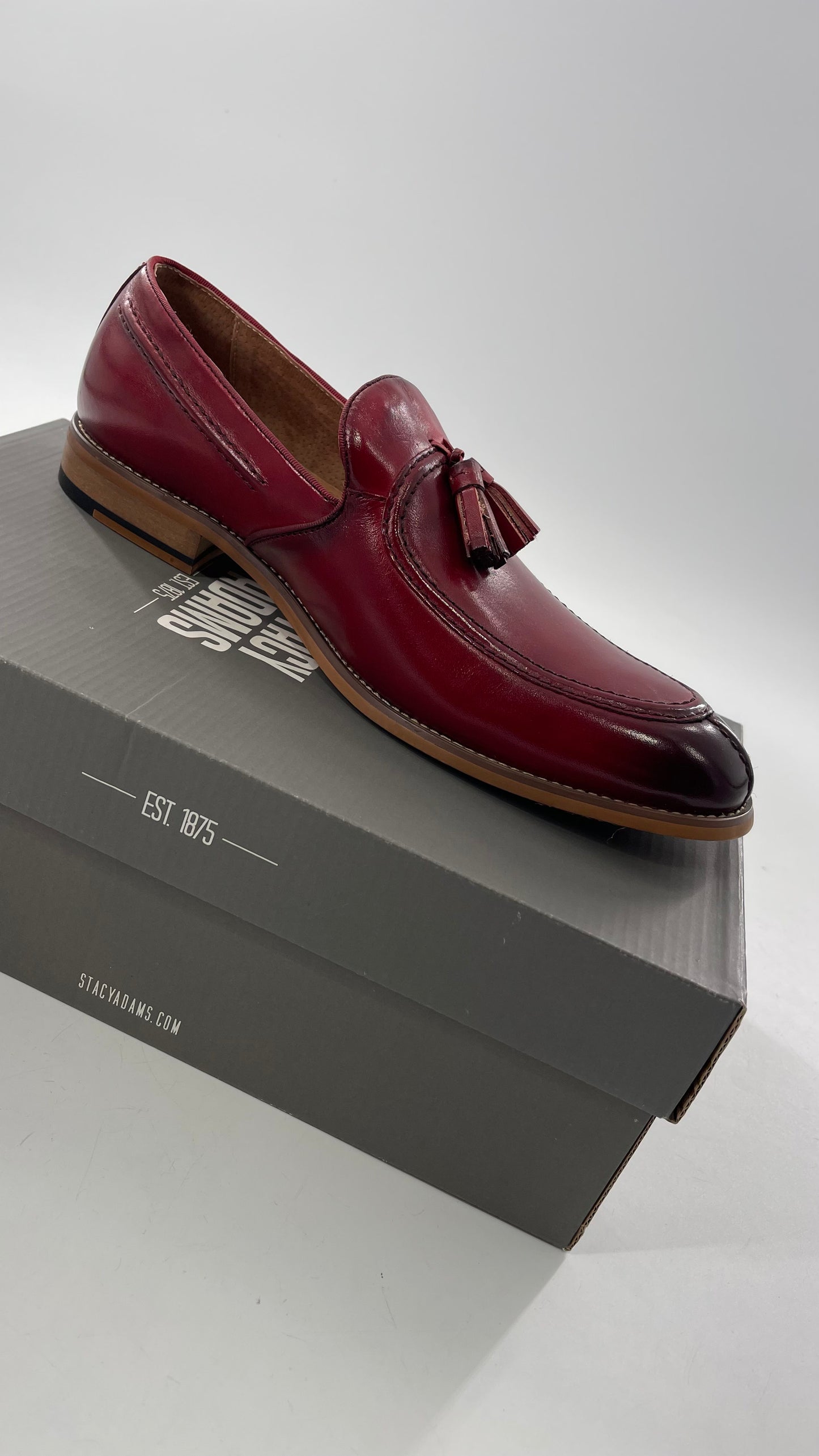 Stacy Adam’s Red Leather Donovan Mac Toe Drop Slip On Loafer (10.5)