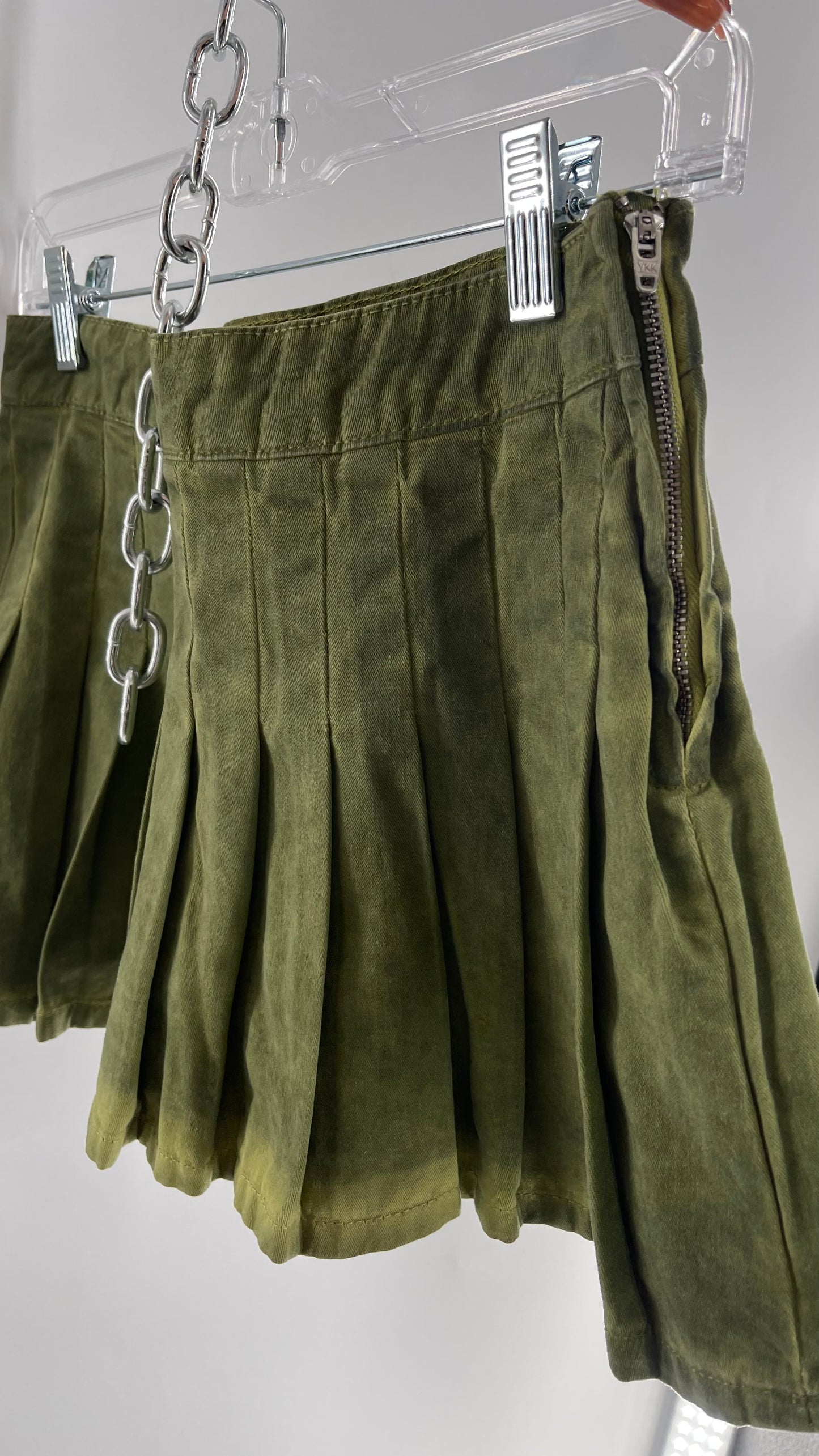 BDG Acid Washed Green Pleated Mini Skirt (XS)