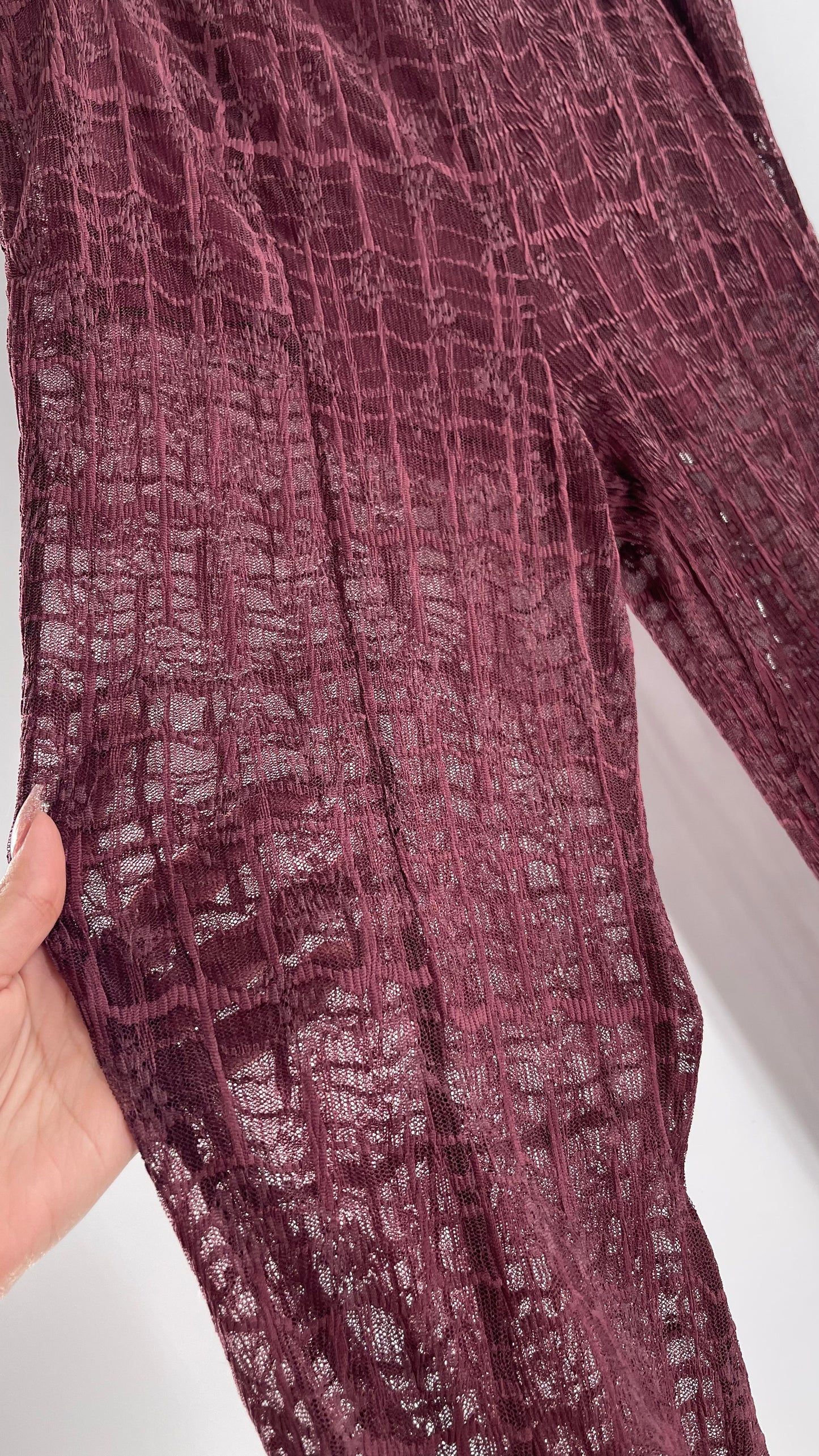 Free People Plum Lace Flares with Vented Hem and Sewn in Shorts Tags Attached (Medium)
