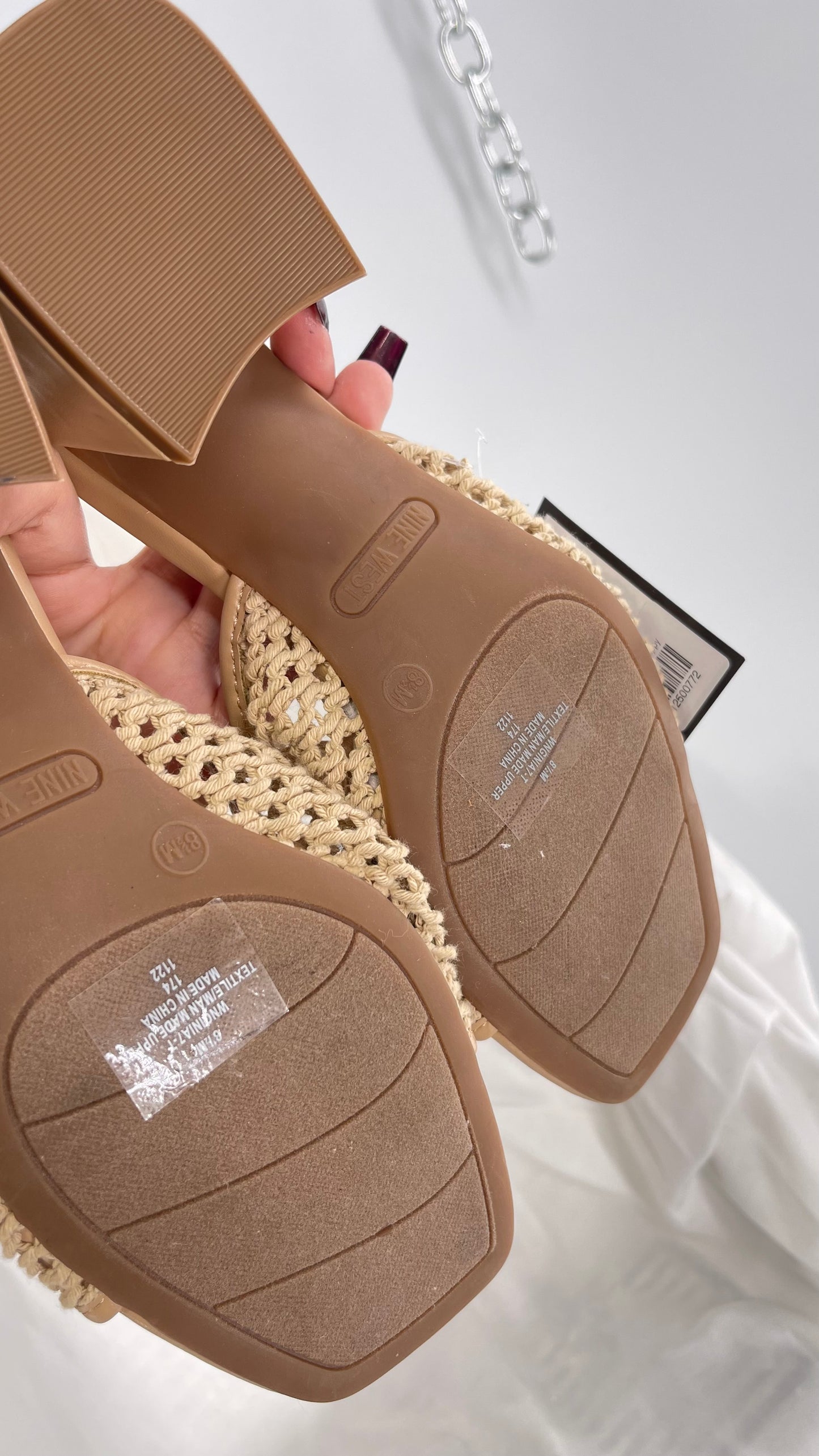 Vintage NINE WEST Neutral Tan Mesh Block Kitten Heel/Mule (8.5)