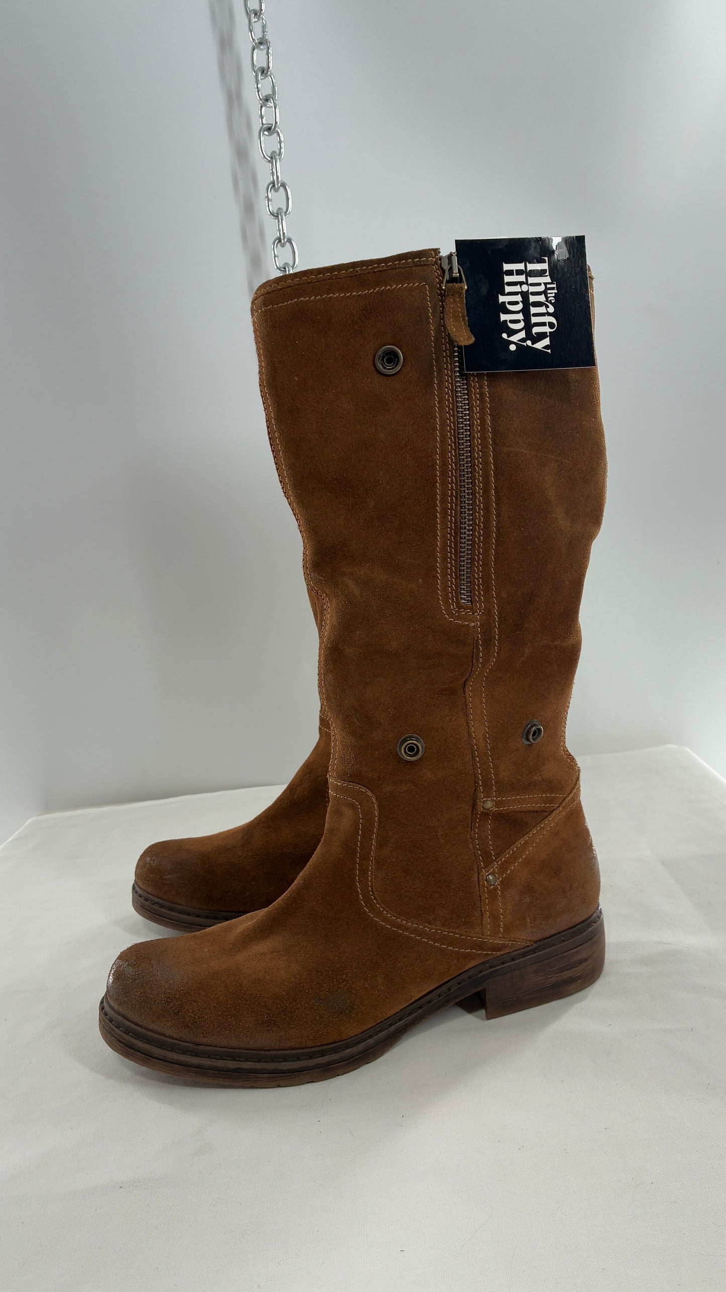 MANAS Brown Suede Leather Combat Style Boots with Fold Over Option (40)