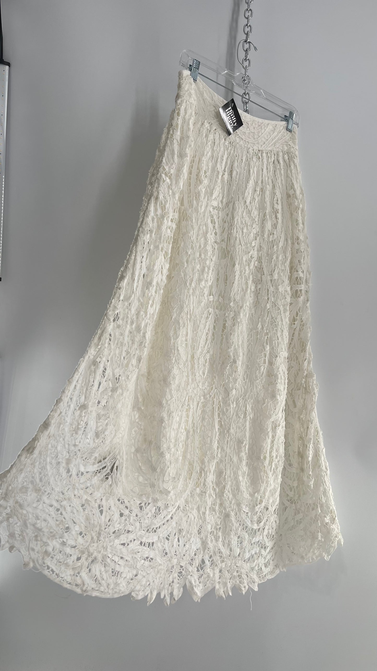 Free People White Lace Full Length Skirt (XS)