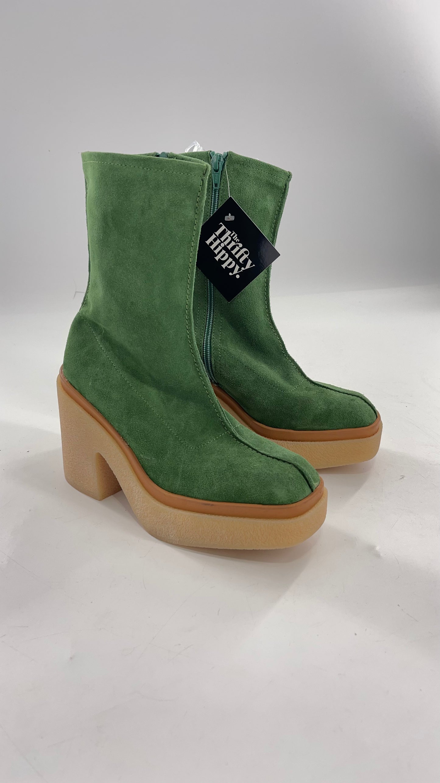 Free People Green Gigi Suede Leather Rubber Heel Boot (36.5)