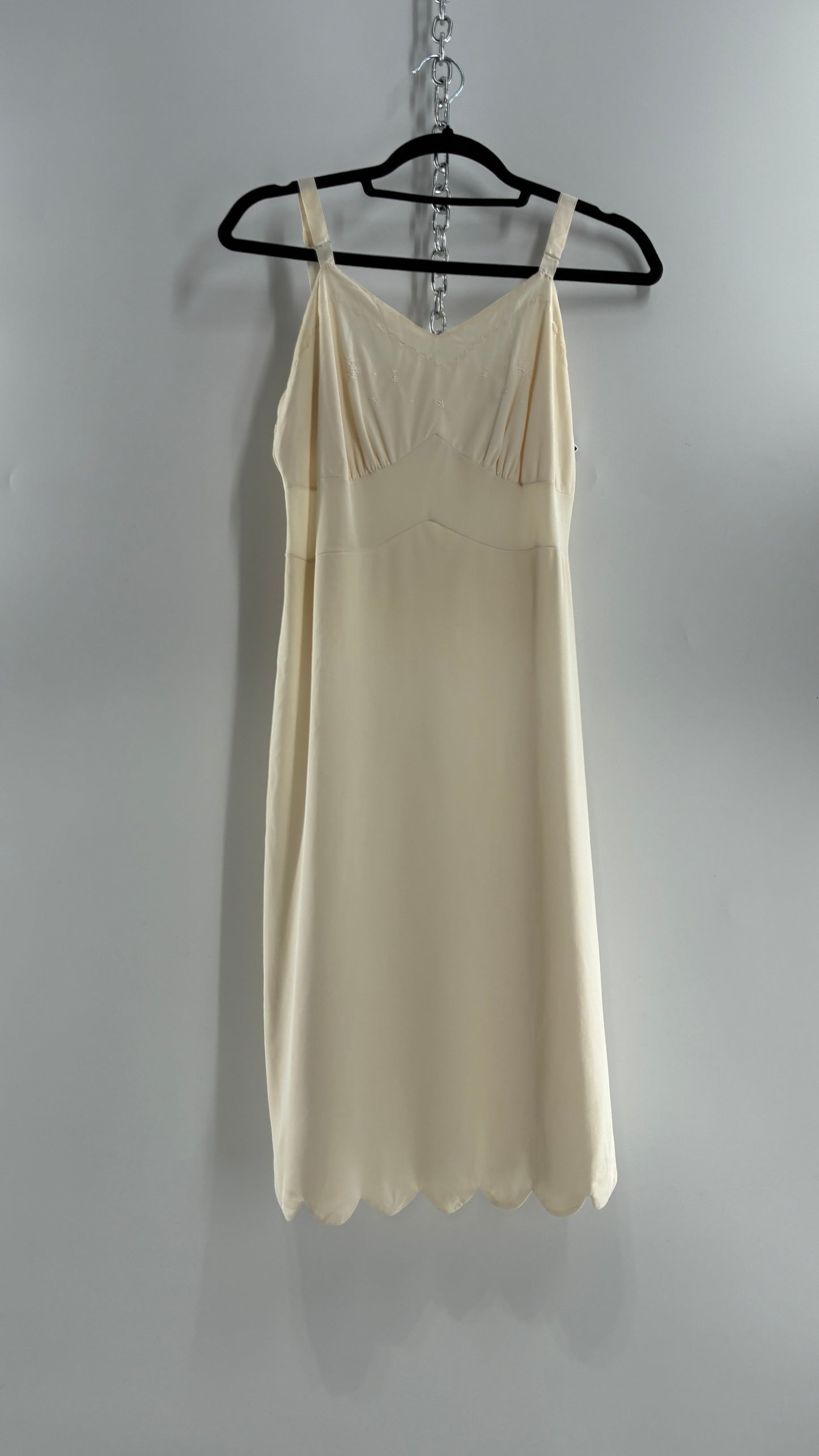 Vintage Slip Dress with Pleated, Embroidered Bust (No Size or Label)