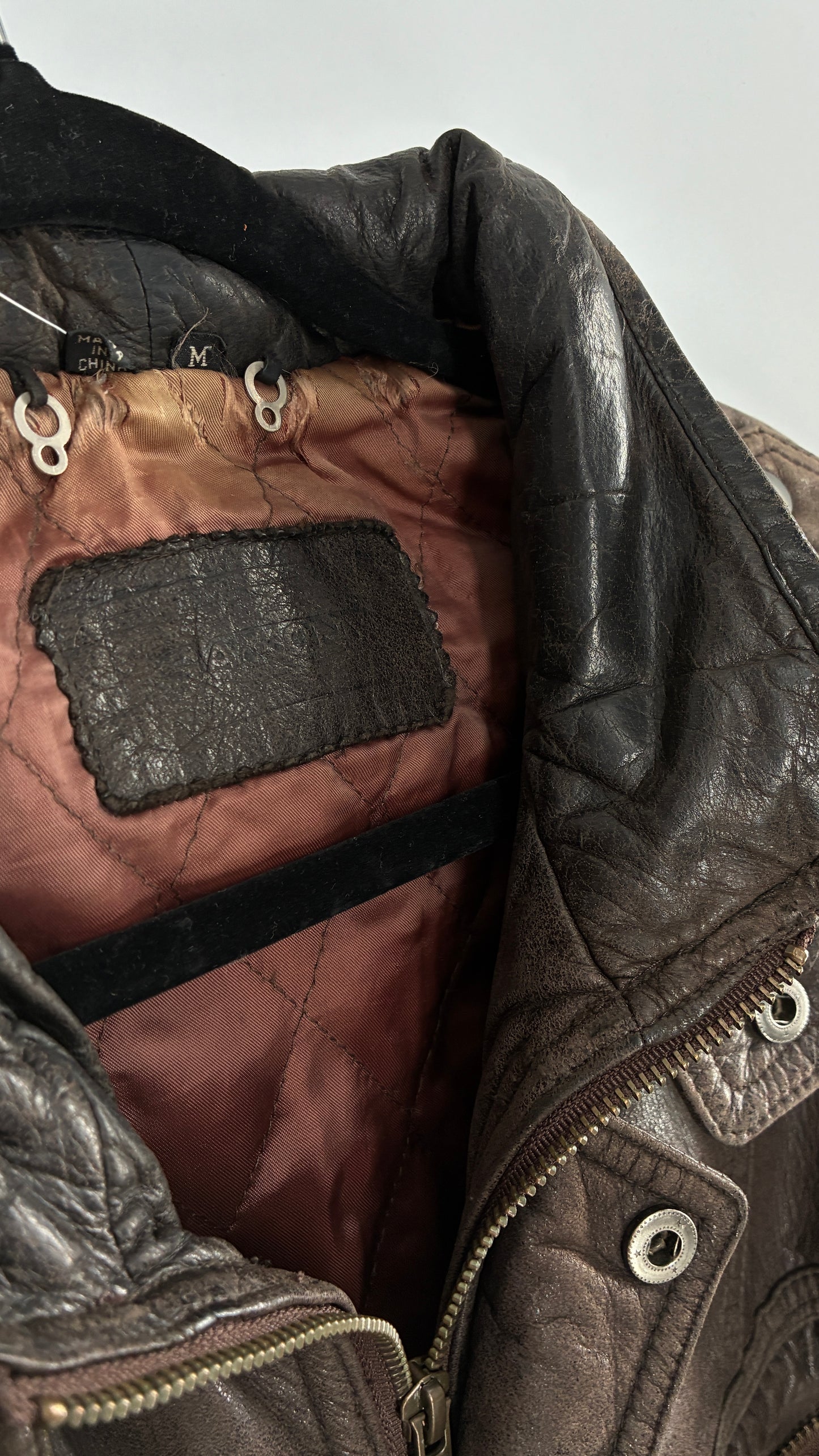 Vintage SAXONY Distressed Leather Bomber Jacket (Medium)