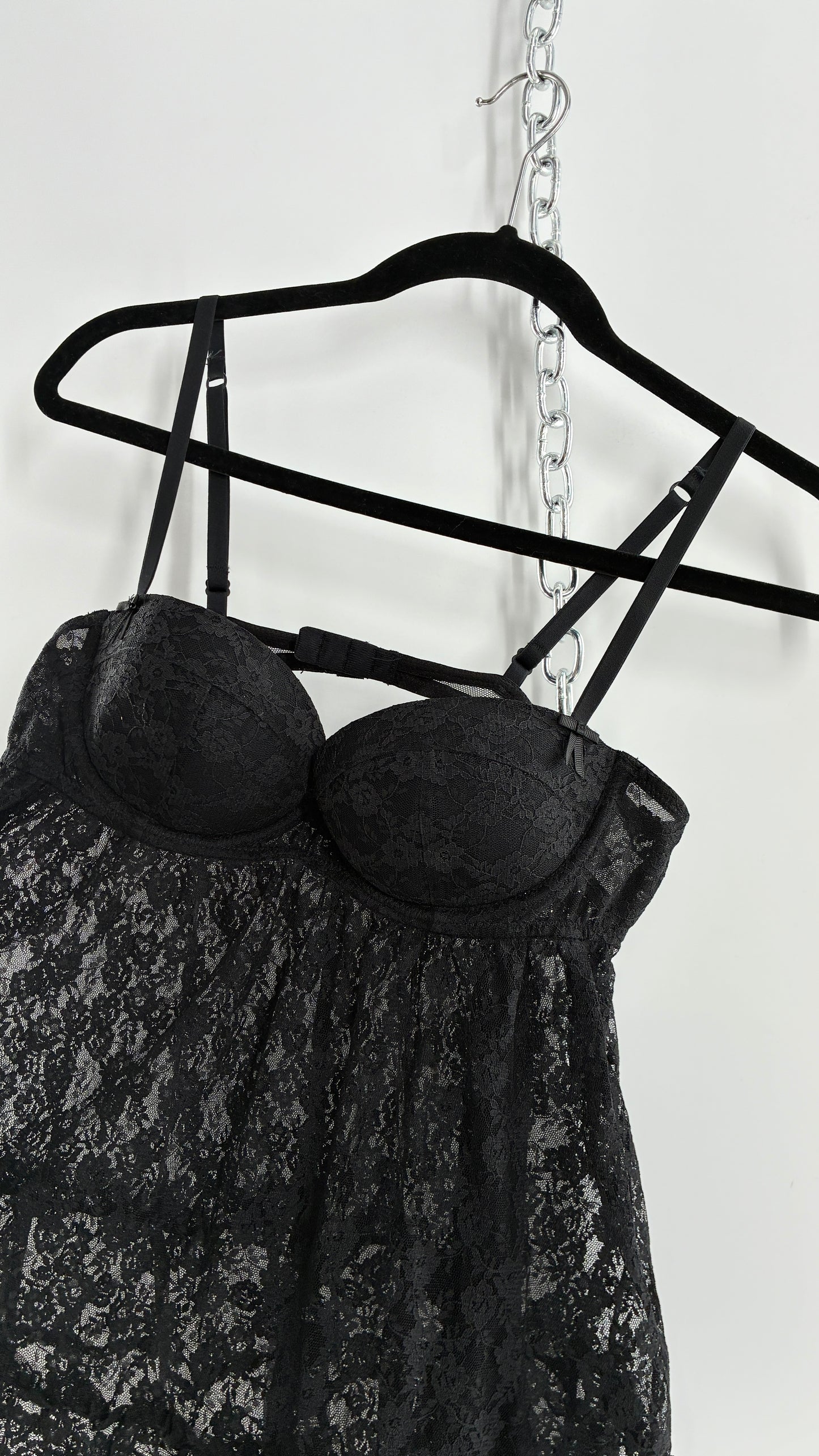 Vintage Victorias Secret Black Lace Babydoll Full Camisole (36C)