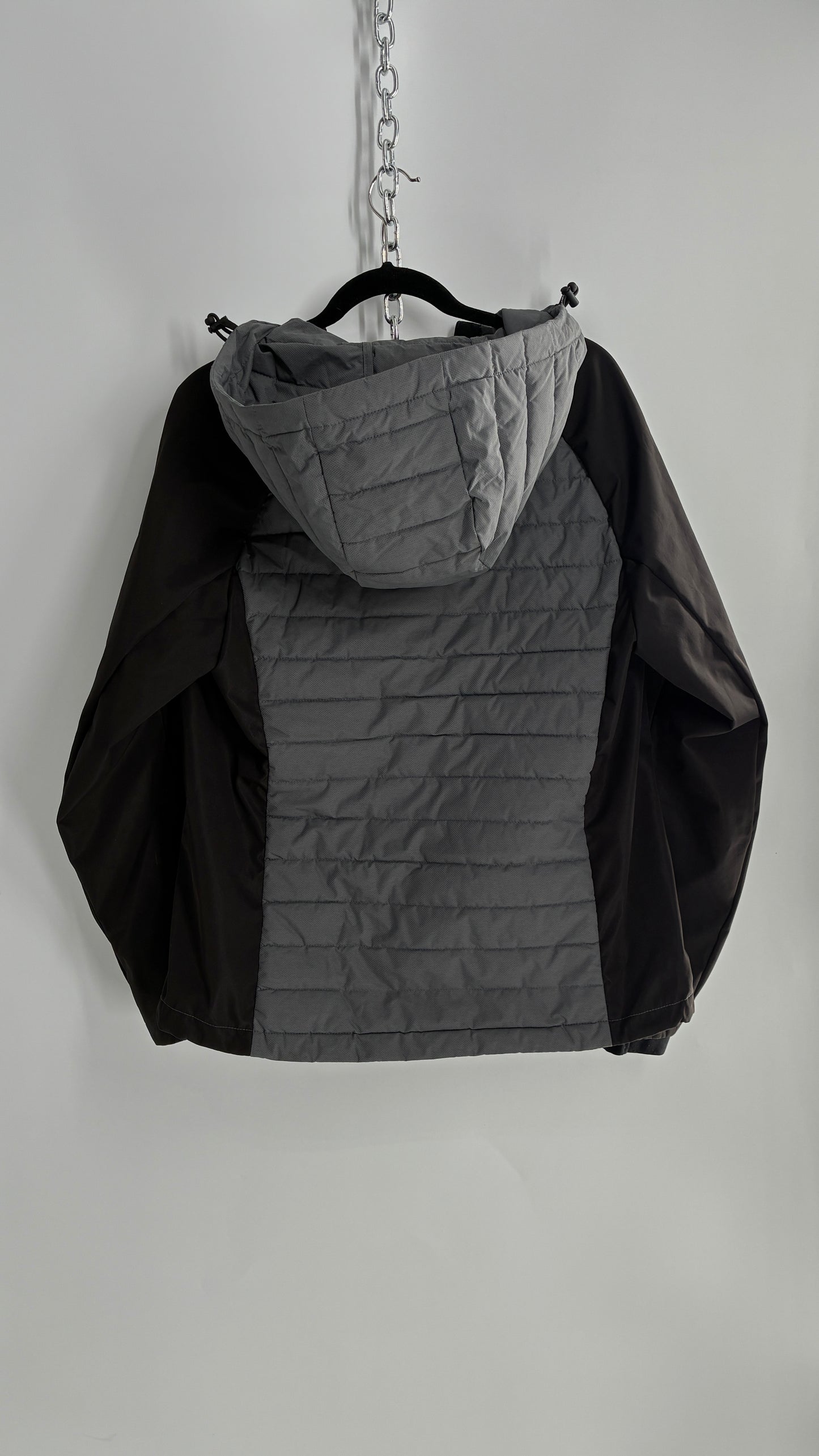 Super Dry Black and Grey Puffer Winter Jacket (Large)