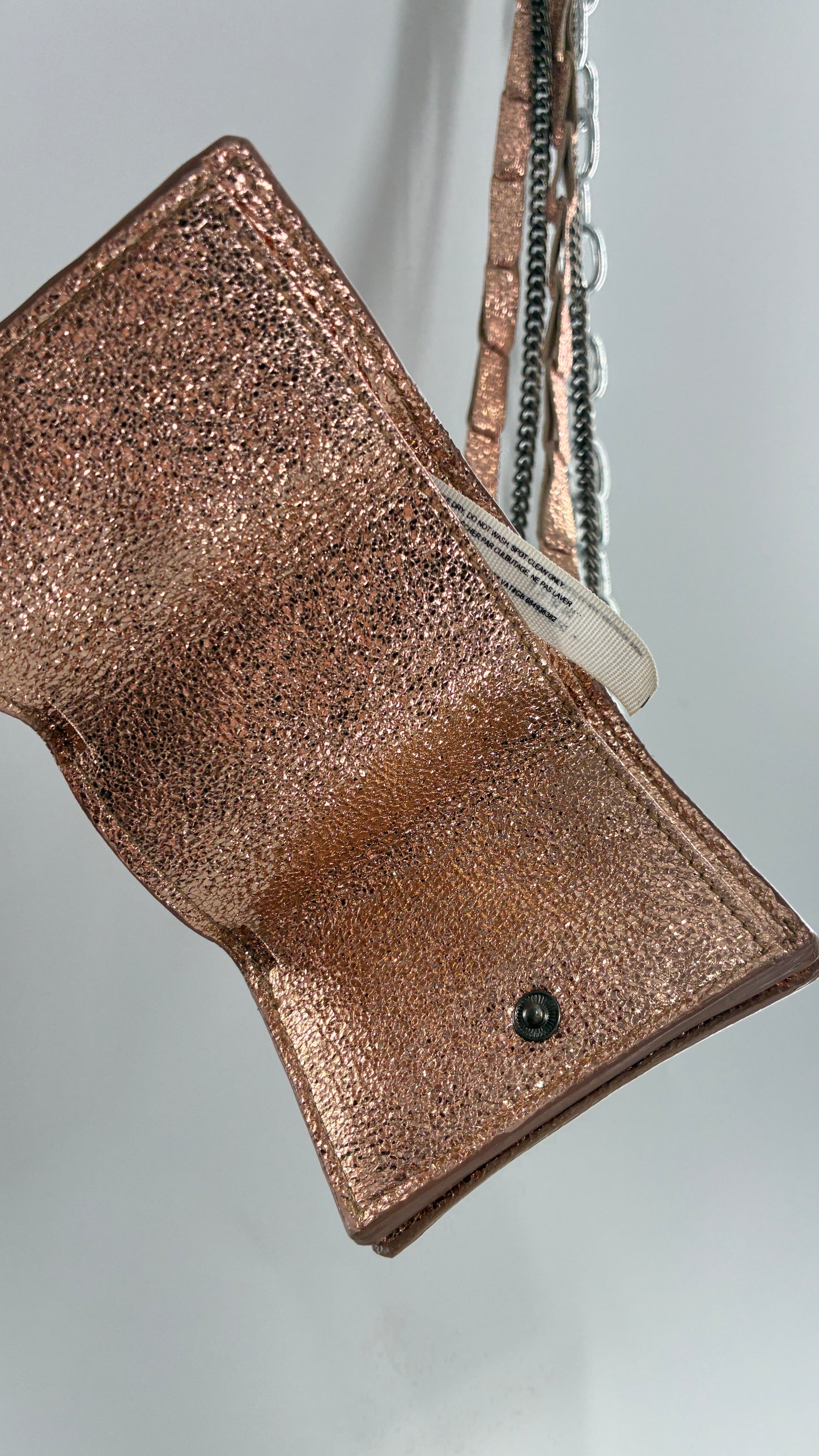 Free People Rose Gold Metallic Goat Leather Wallet with Leather and Chain Straps
