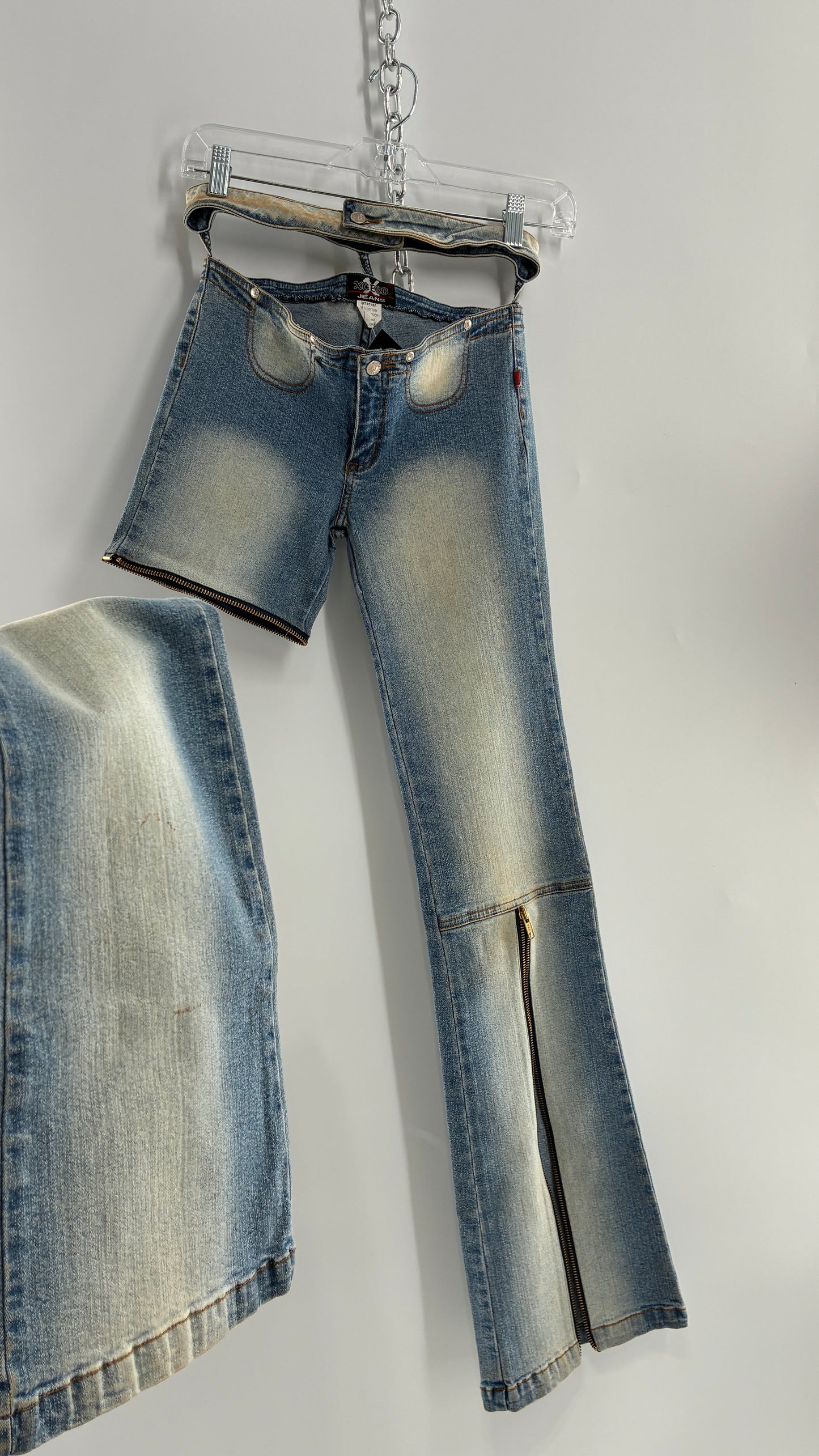 Vintage XCESO JEANS Rare Faded Double Waistband Kickflare Jeans with Functional Zipper Details (Medium*)