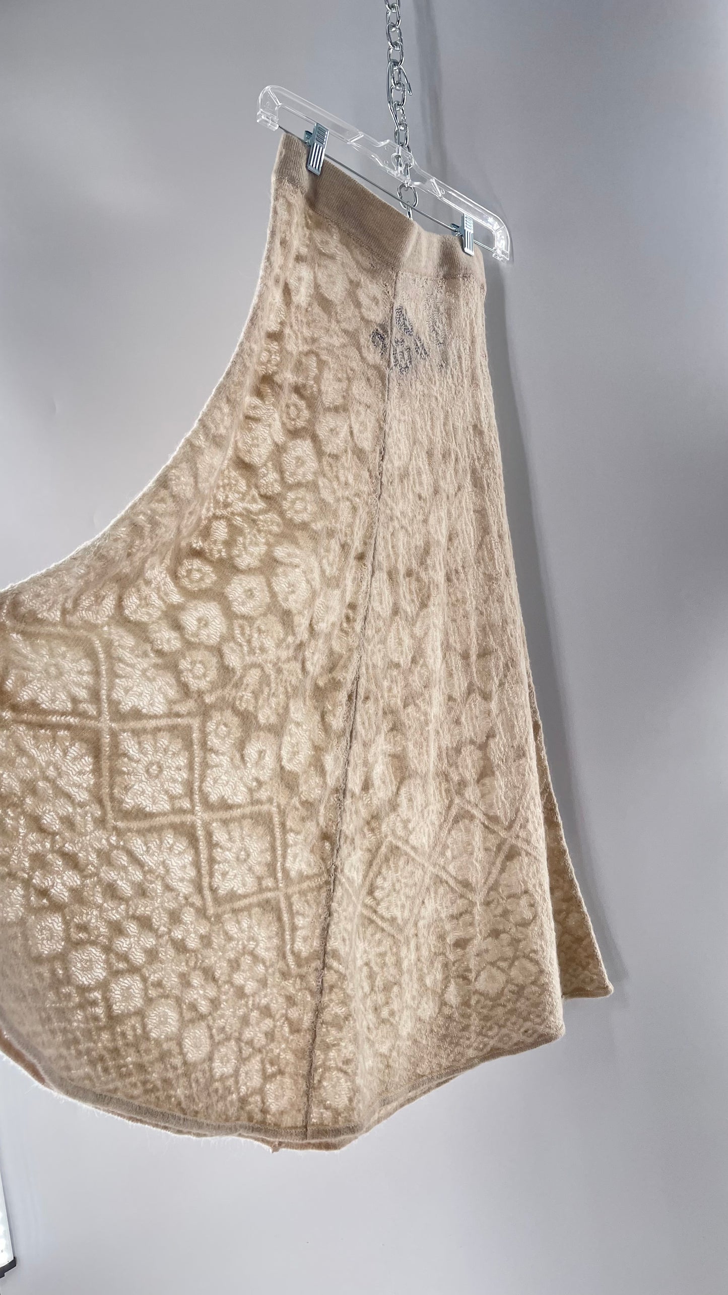 ZARA Open Knit Patterned Slightly Translucent Oatmeal Skirt (Small)