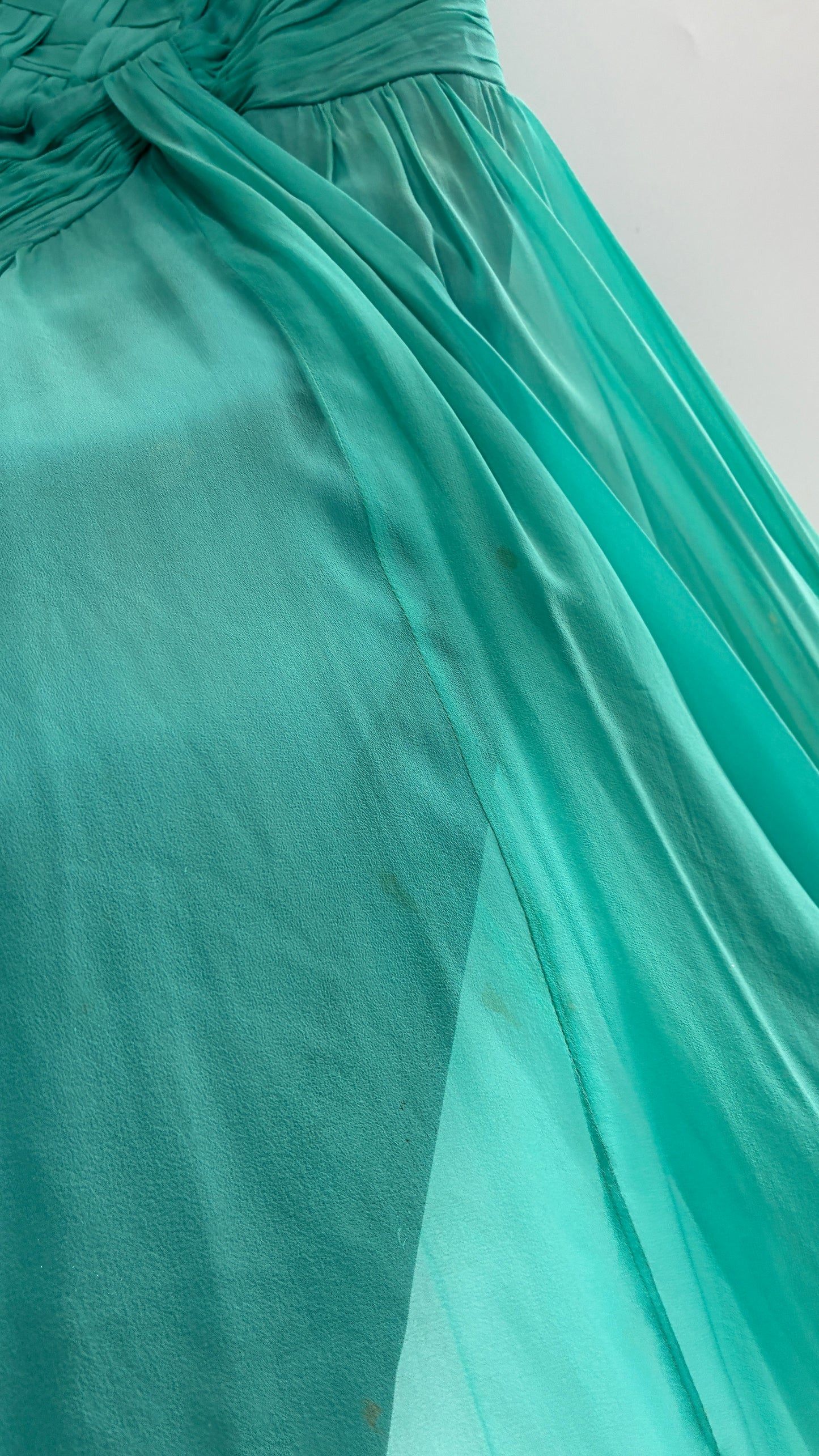 Vintage Teal Handmade Mini Dress with Pleated Basket Woven Bust (XS)
