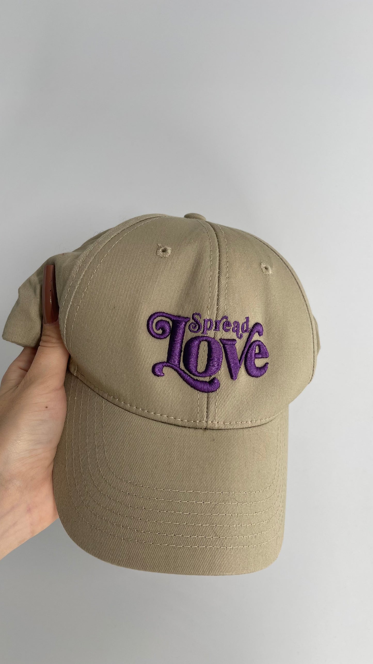 Spread Love Tan Purple Embroidered Baseball Hat
