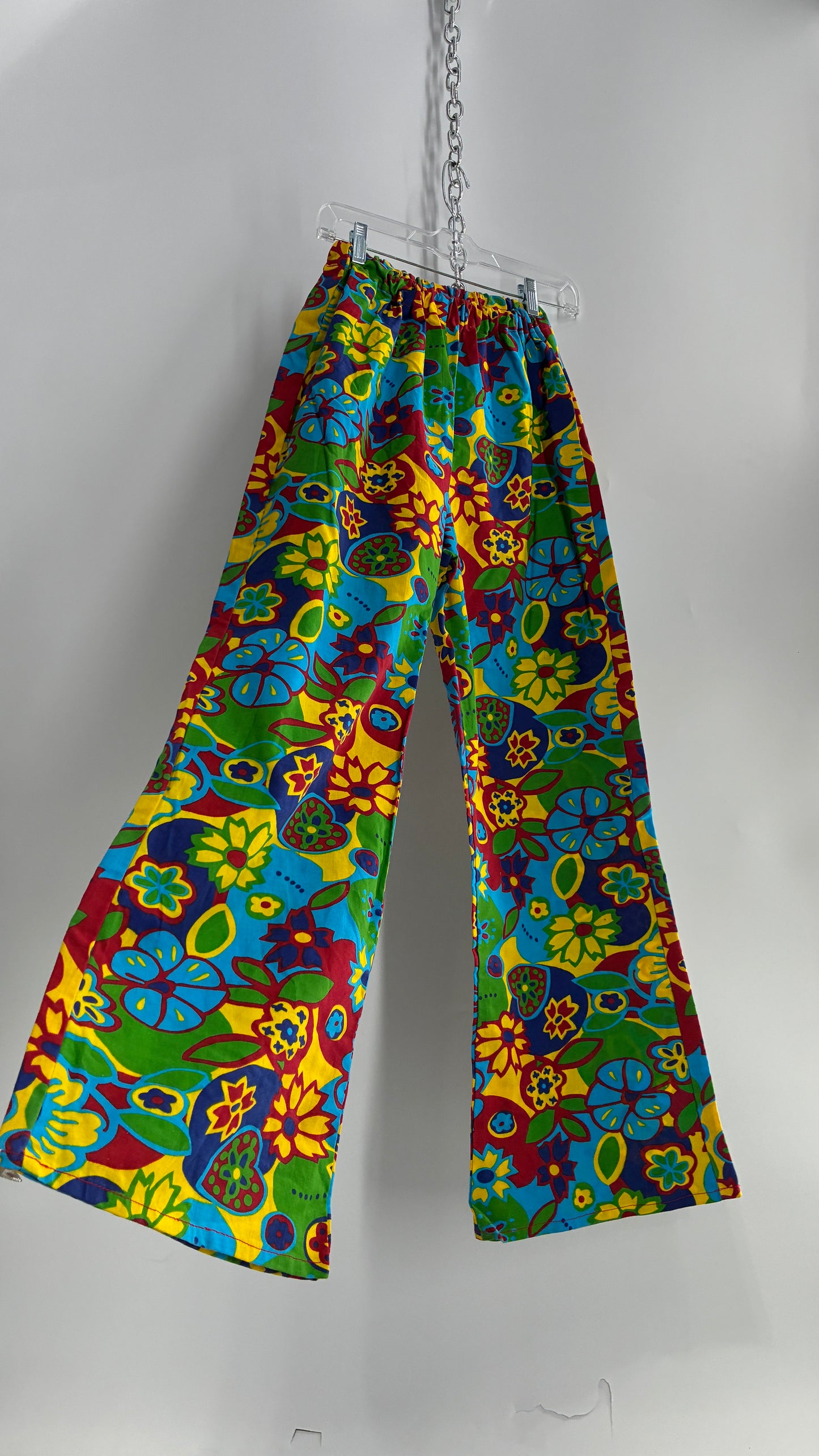 Vintage 1970s Style Flower Power Kick Flare Hippy Wide Legs (S/M)